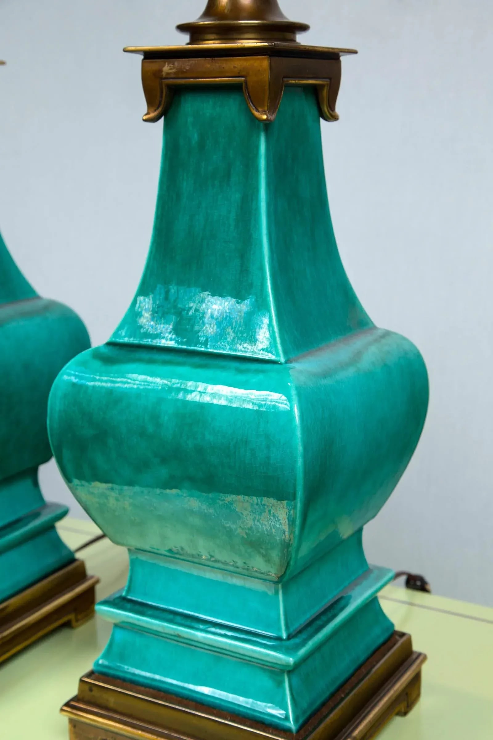 Vintage Mid Century Green Glazed Pagoda Style Stiffel Lamps- a Pair - 18