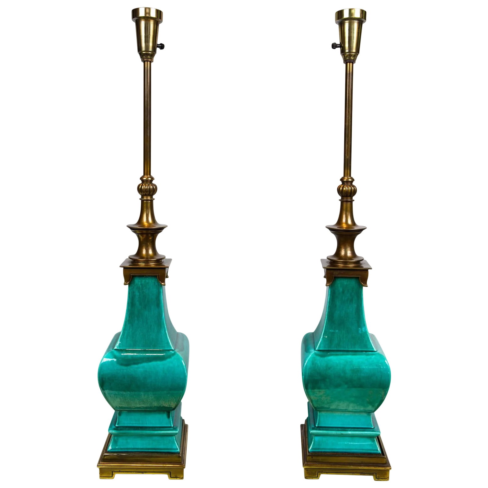 Vintage Mid Century Green Glazed Pagoda Style Stiffel Lamps- a Pair (1 of 18)