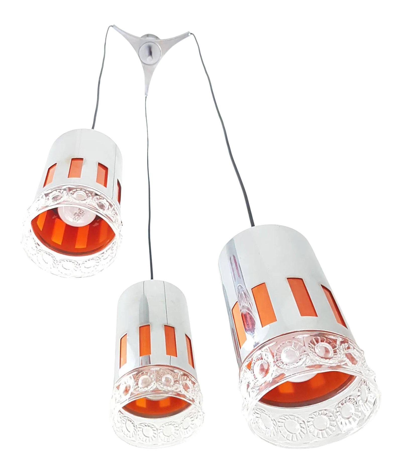 1960s Mid Century Raak Lighting: This Raak lighting has been totally rewired and cleaned and is ready to mount. In beautiful condition!! Super clean and polished! The bottom part of each lamp is glass. Condition: Alterations: Restore