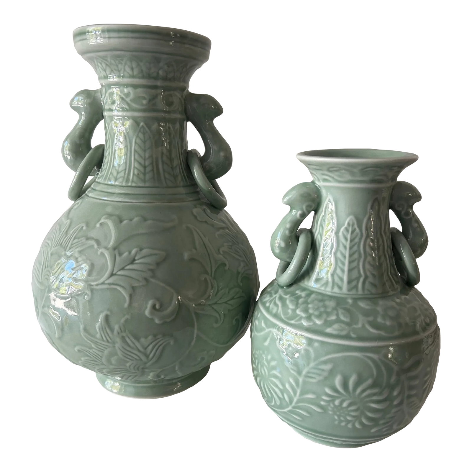 Pair of Chinese Porcelain Celadon Vases With Fixed Ring Handles (1 of 9)