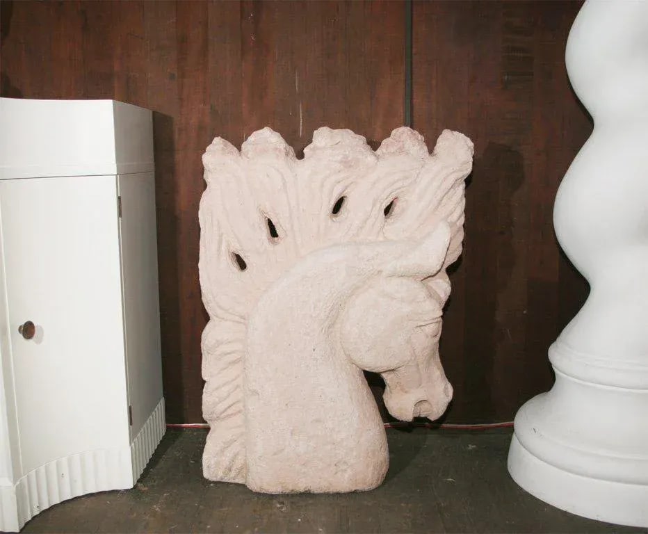 1930s Vintage Cement Horse Heads Sculptures- a Pair - 2