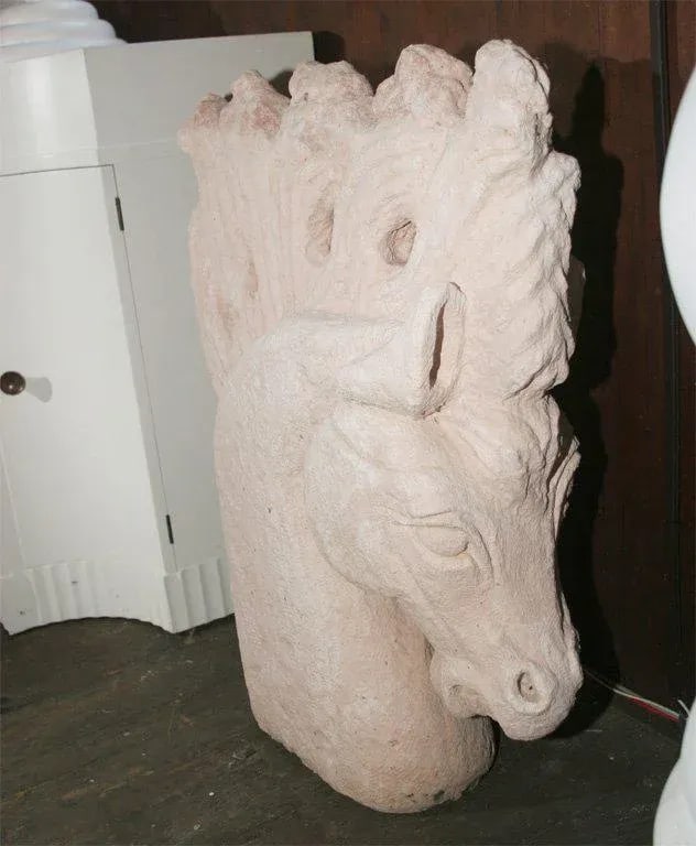 1930s Vintage Cement Horse Heads Sculptures- a Pair - 3