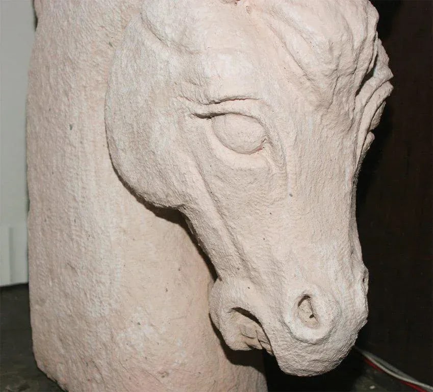 1930s Vintage Cement Horse Heads Sculptures- a Pair - 4