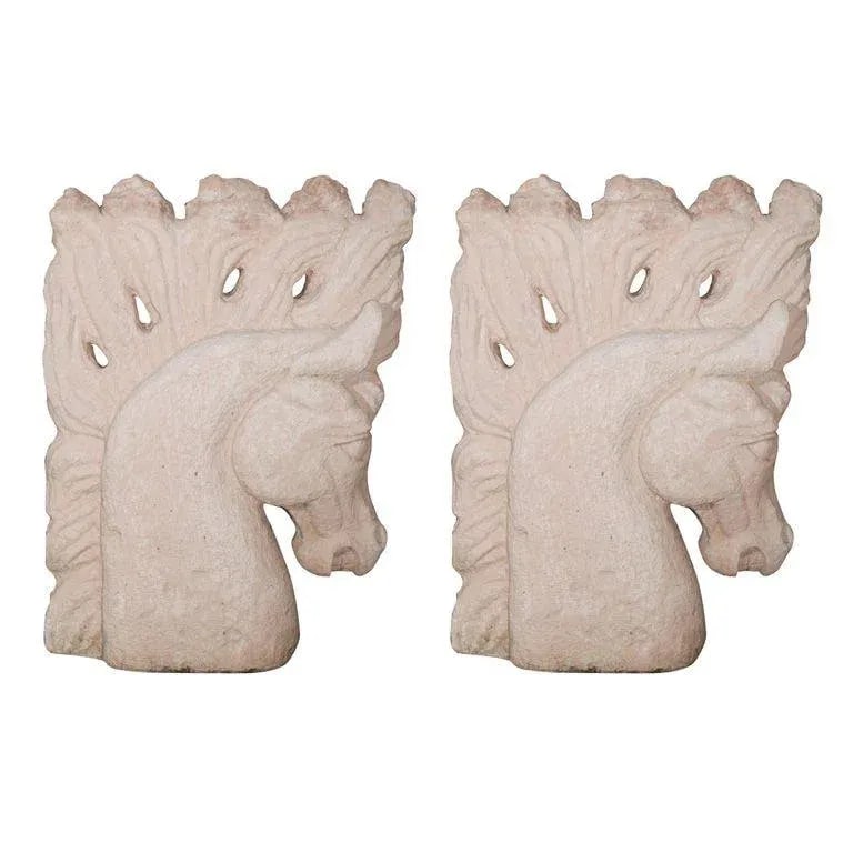 1930s Vintage Cement Horse Heads Sculptures- a Pair - 7