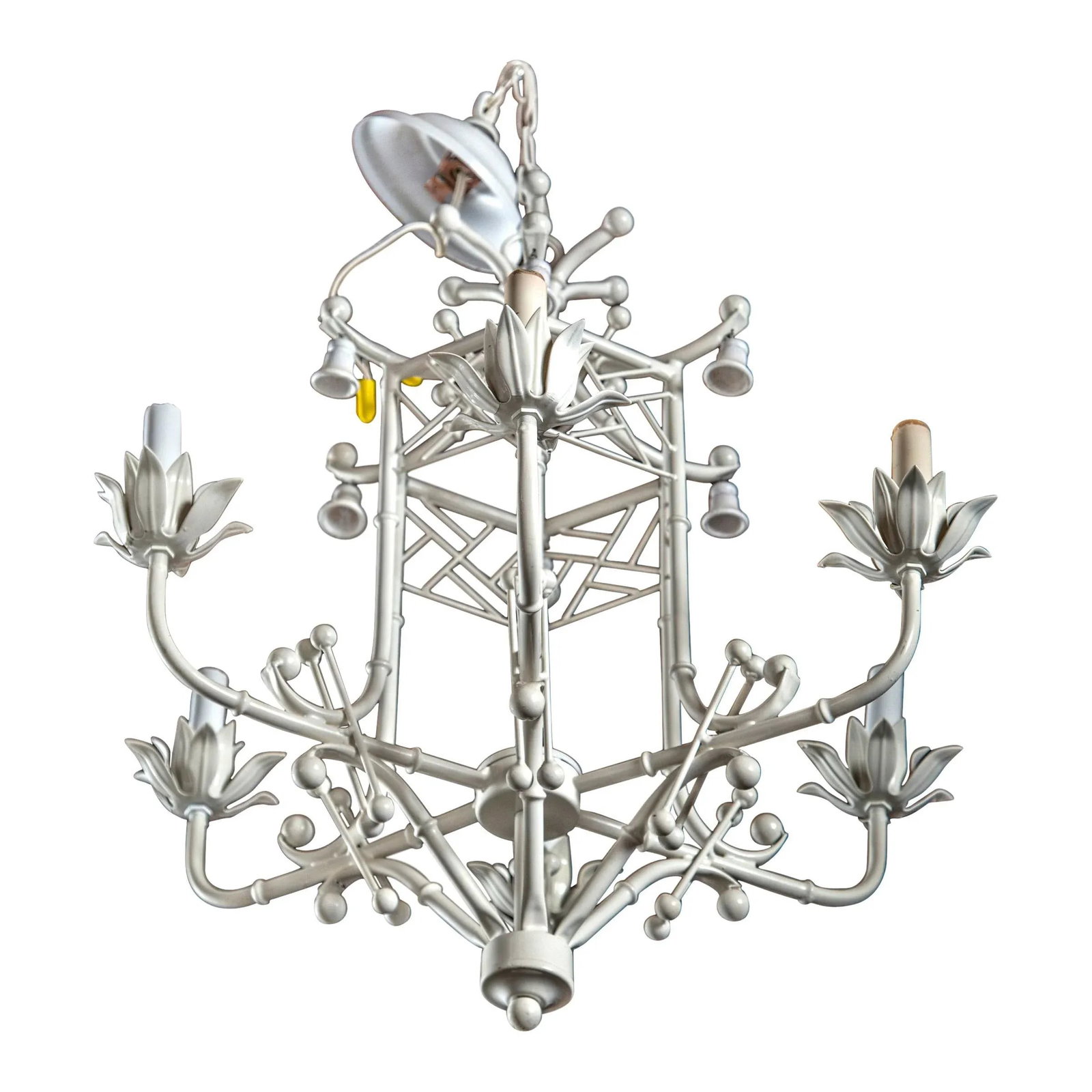 White Painted Wrought Iron Chinoiserie Chandelier With Bells - 11