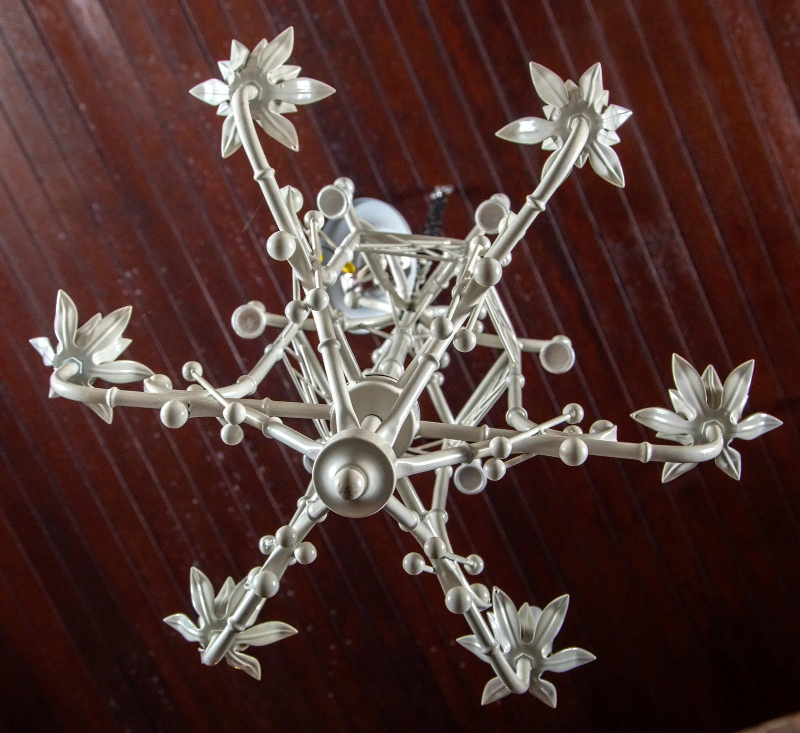 White Painted Wrought Iron Chinoiserie Chandelier With Bells - 2