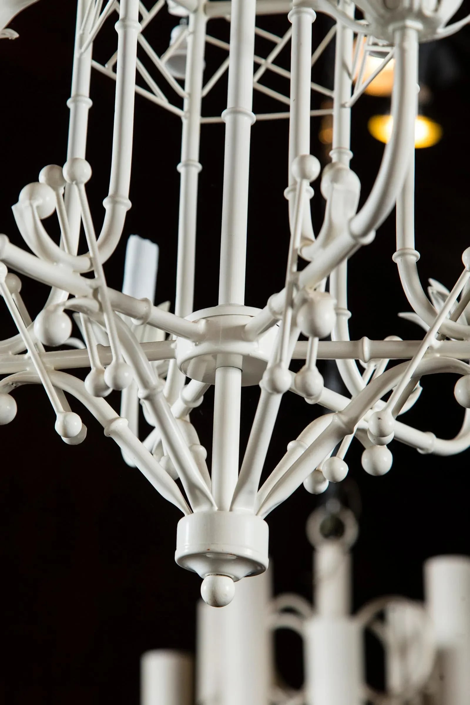White Painted Wrought Iron Chinoiserie Chandelier With Bells - 4