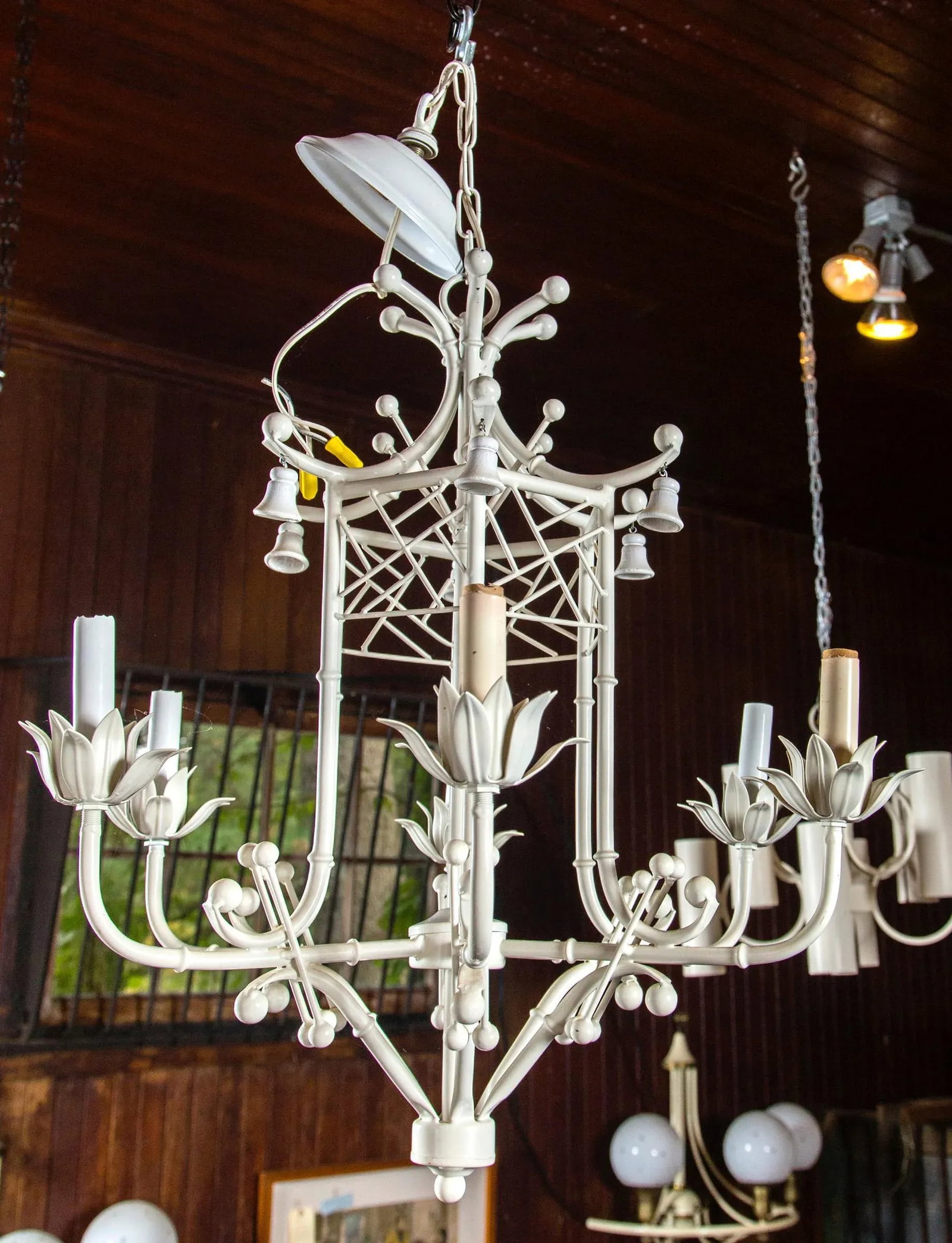 White Painted Wrought Iron Chinoiserie Chandelier With Bells - 6