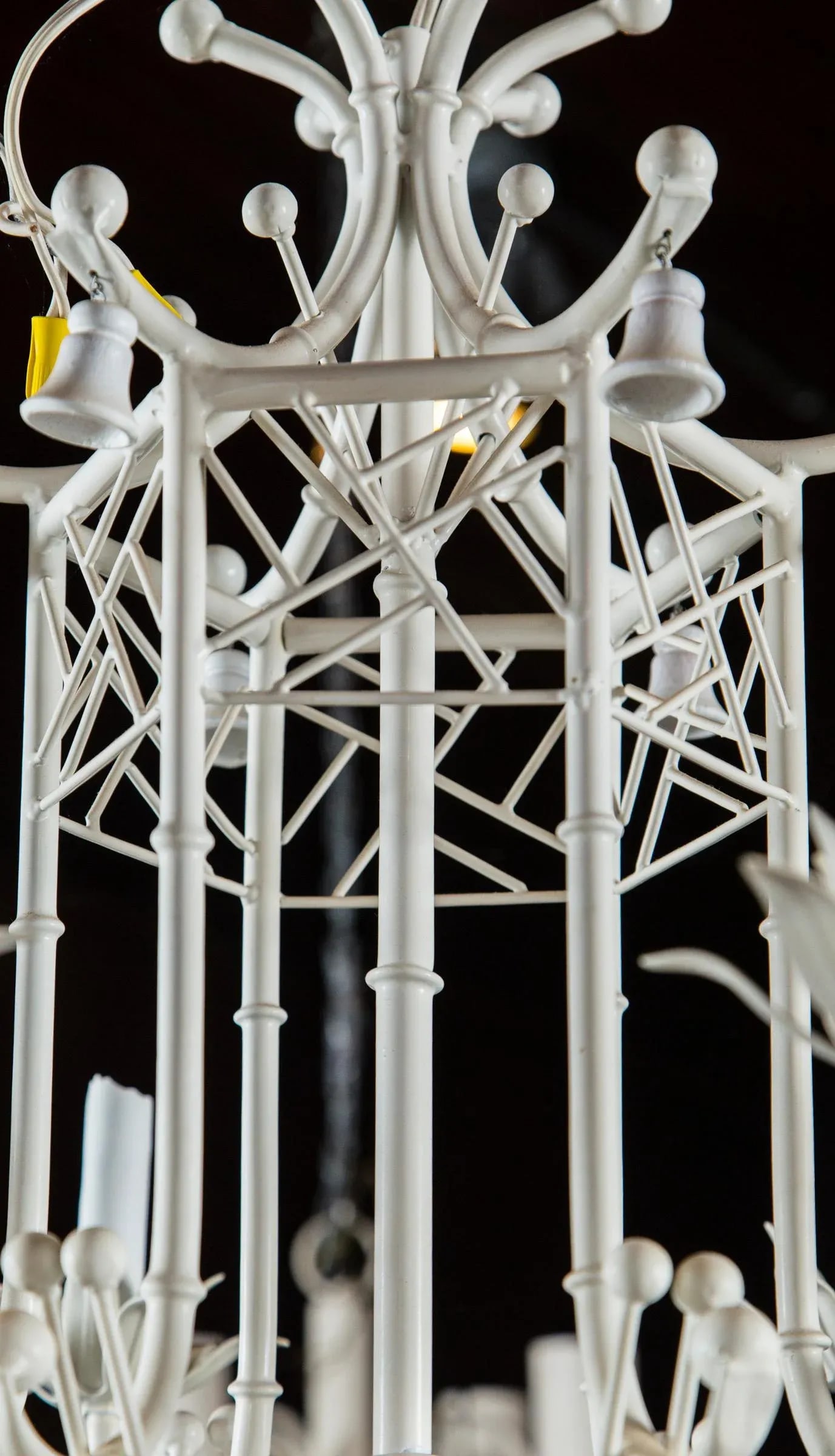 White Painted Wrought Iron Chinoiserie Chandelier With Bells - 8