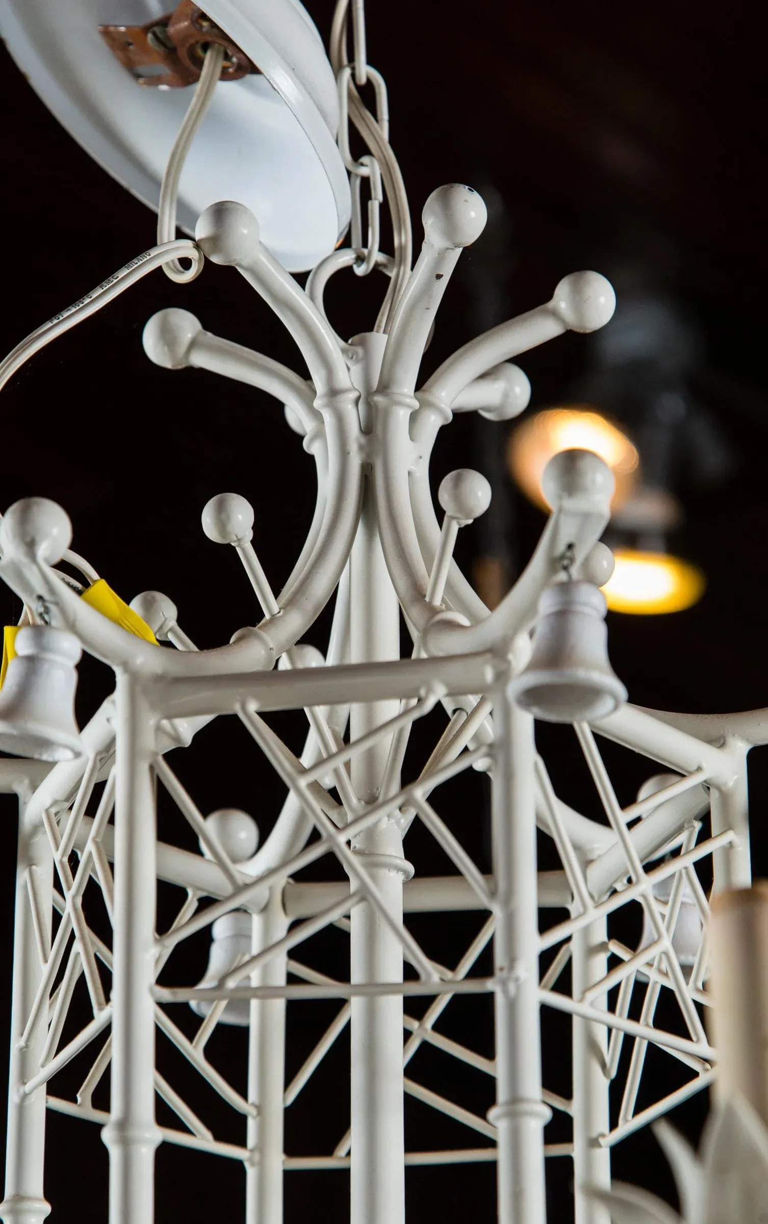 White Painted Wrought Iron Chinoiserie Chandelier With Bells - 9
