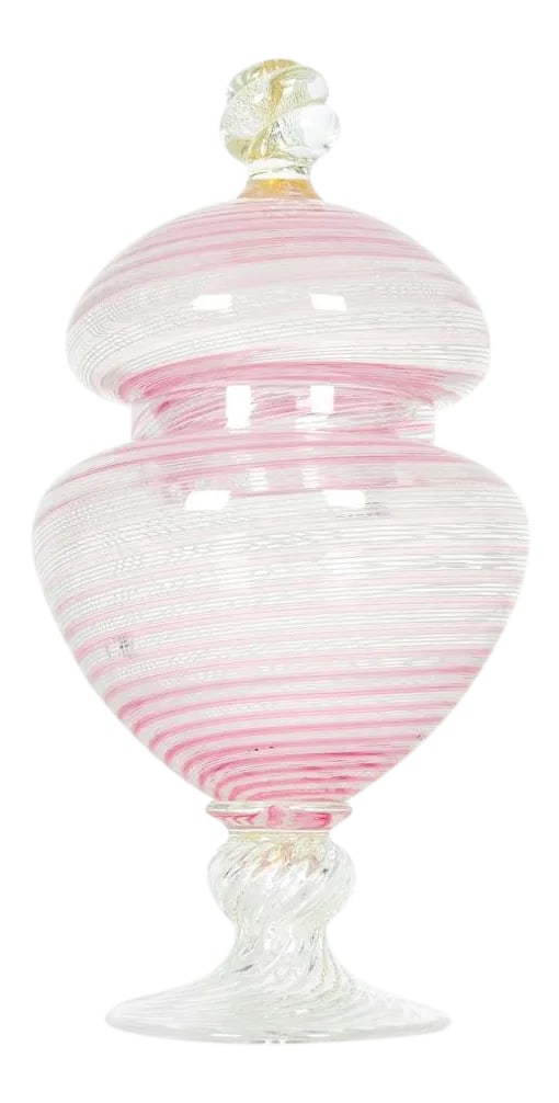 Vintage Murano Glass Decorative Covered Dish: This Vintage pink swirled Murano glass decorative covered dish is in excellent condition. The dish measures 6 inches high x 4.5 inches in diameter. The cover measures 4.5 inches high x 4 inches in