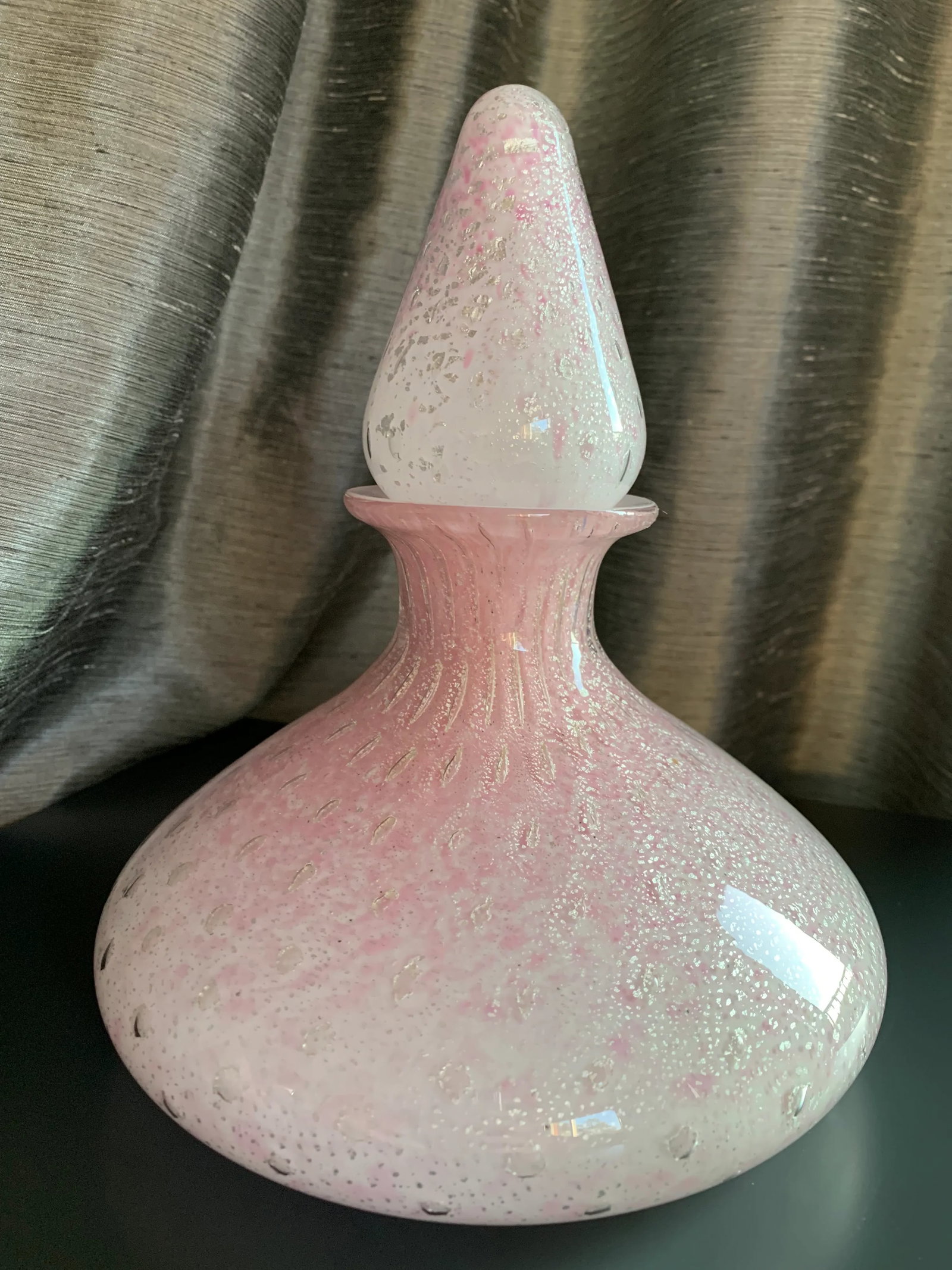 Mid-Century Modern Alfredo Barbini Pink and Silver Fleck Art Glass Decanter - 11