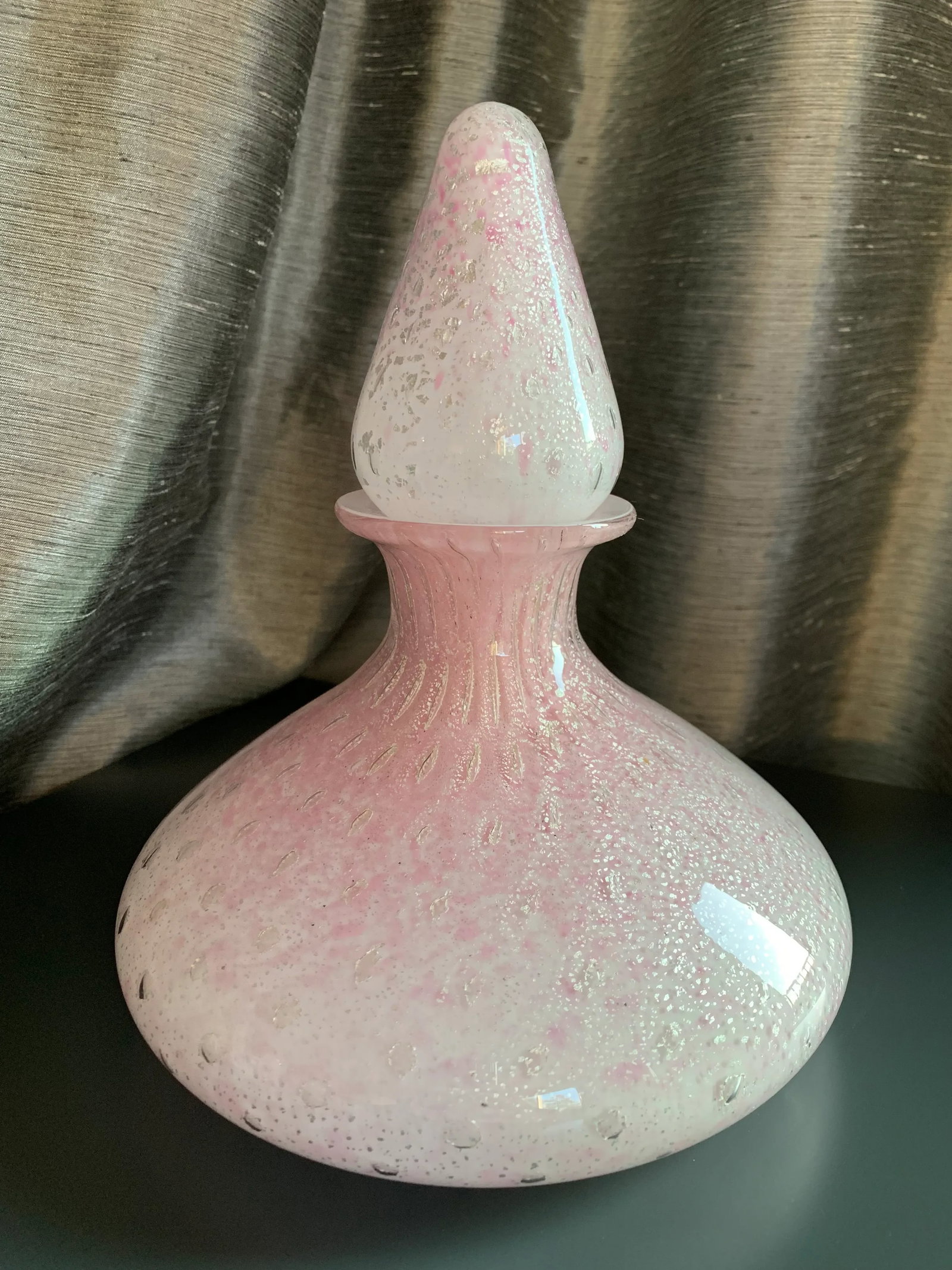 Mid-Century Modern Alfredo Barbini Pink and Silver Fleck Art Glass Decanter - 2