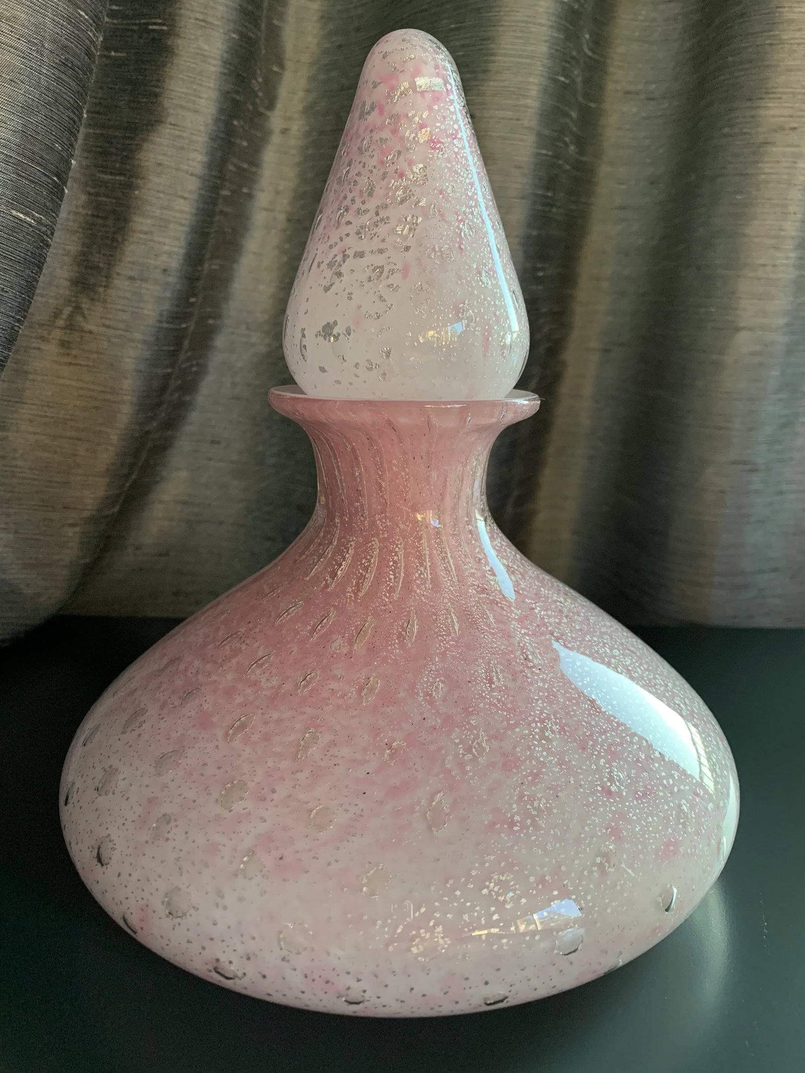 Mid-Century Modern Alfredo Barbini Pink and Silver Fleck Art Glass Decanter - 3