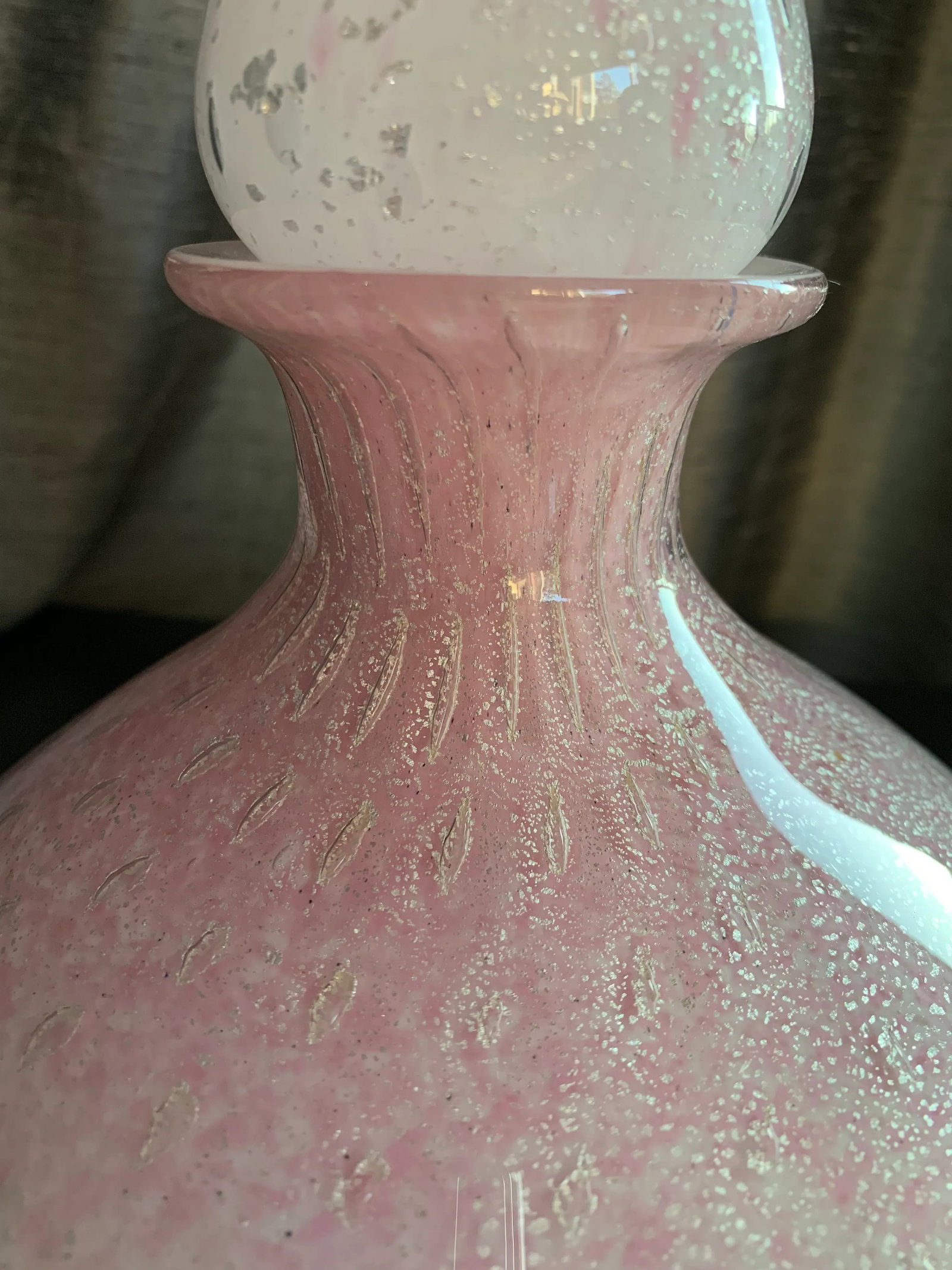 Mid-Century Modern Alfredo Barbini Pink and Silver Fleck Art Glass Decanter - 5