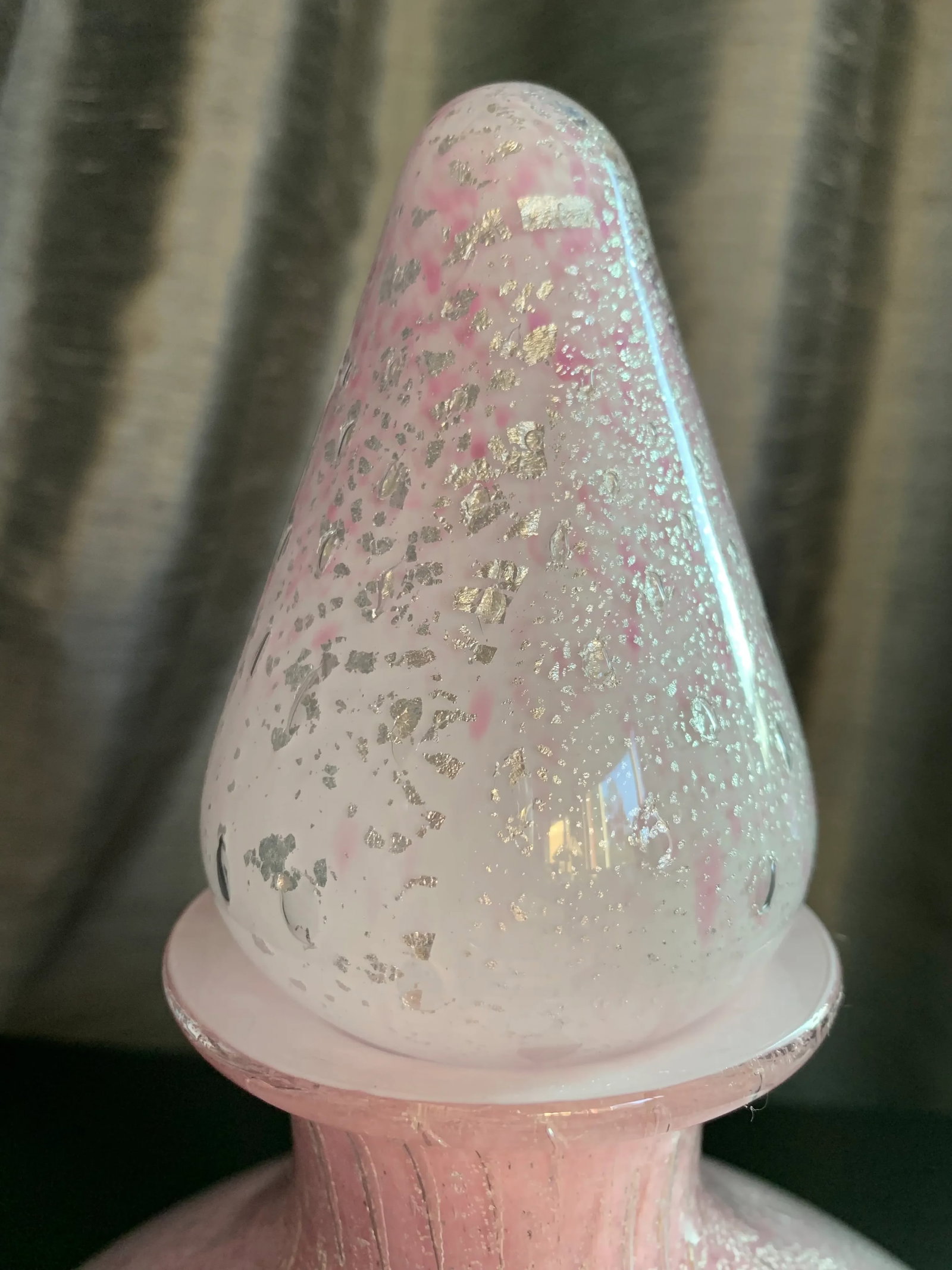 Mid-Century Modern Alfredo Barbini Pink and Silver Fleck Art Glass Decanter - 6