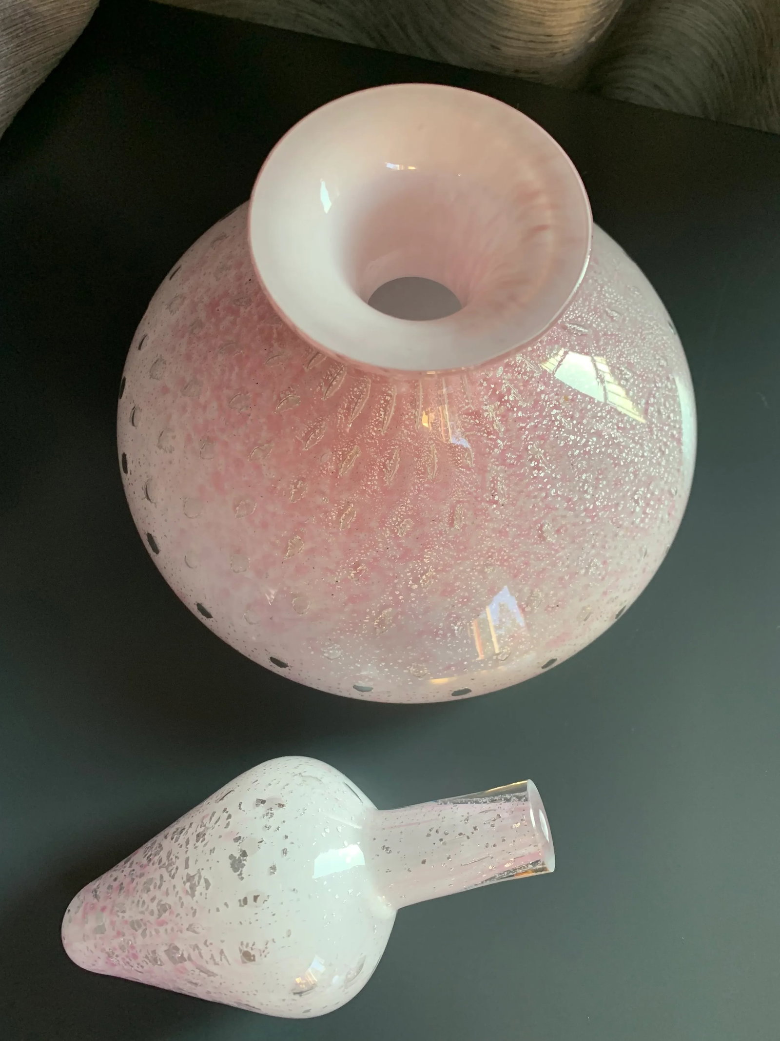 Mid-Century Modern Alfredo Barbini Pink and Silver Fleck Art Glass Decanter - 8