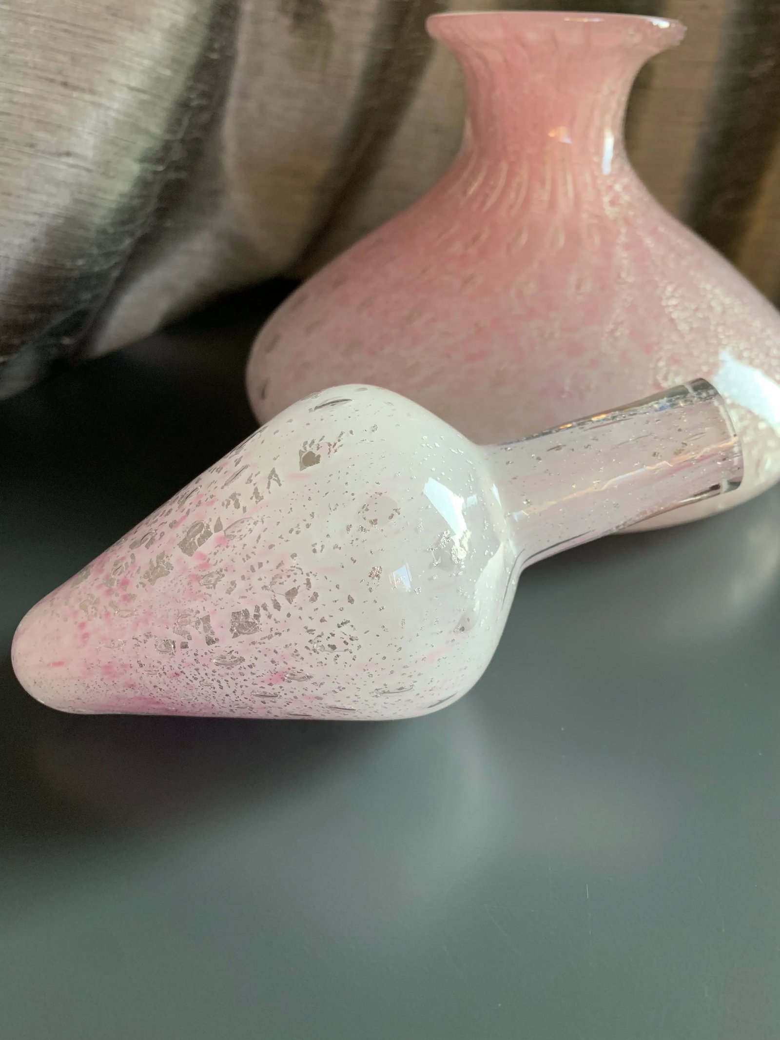 Mid-Century Modern Alfredo Barbini Pink and Silver Fleck Art Glass Decanter - 9