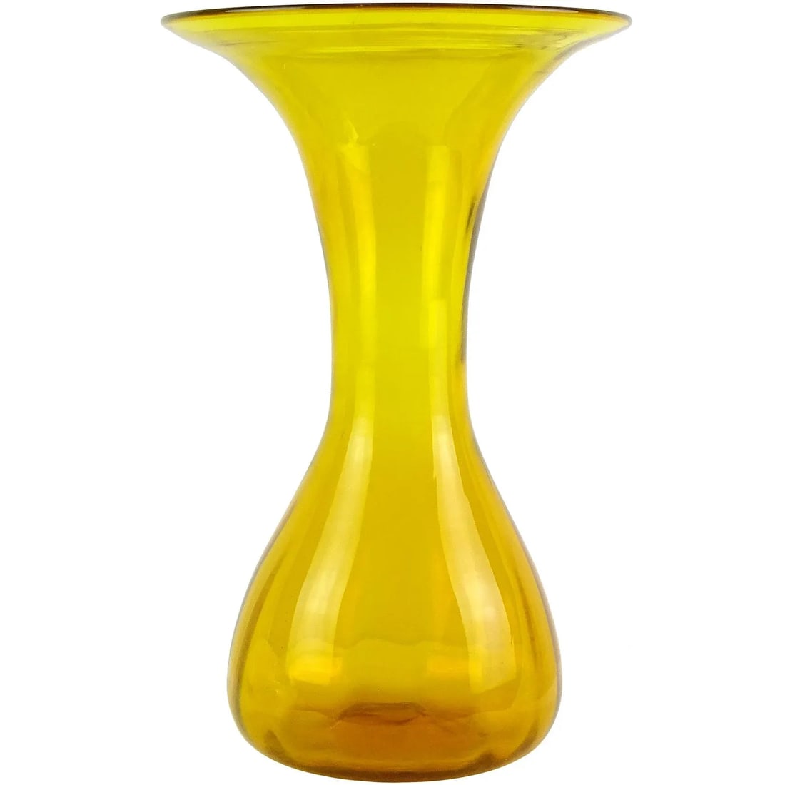 Vintage Large Art Glass Golden Yellow Orange Decorative Flared Rim Flower Vase - 4