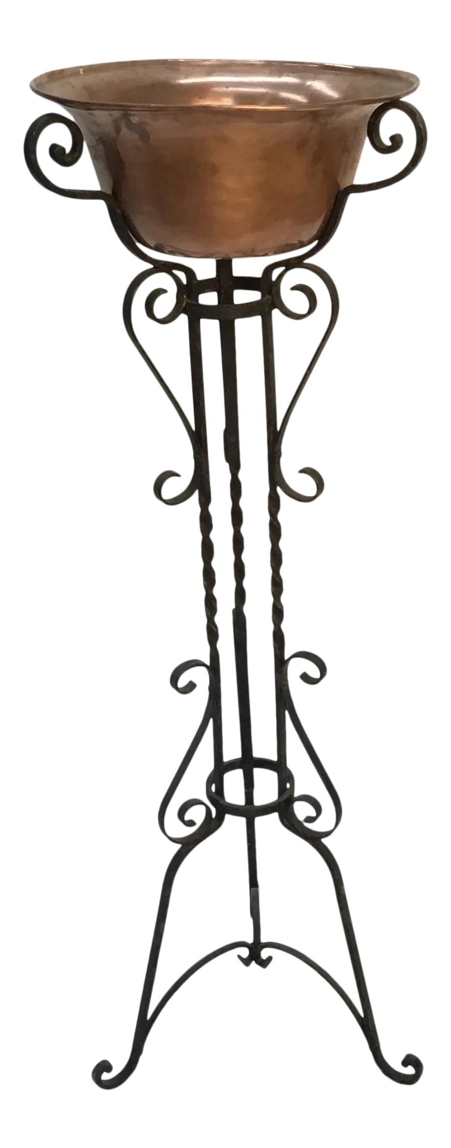 1940s Vintage Wrought Iron Plant Stand & Copper Bowl (1 of 8)