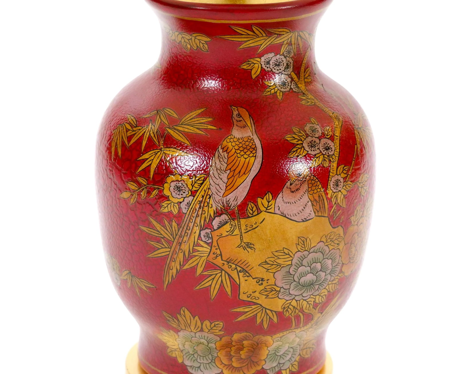 Late 20th Century Red Lacquered Hand Painted Red & Gold Porcelain Table Lamps - 10