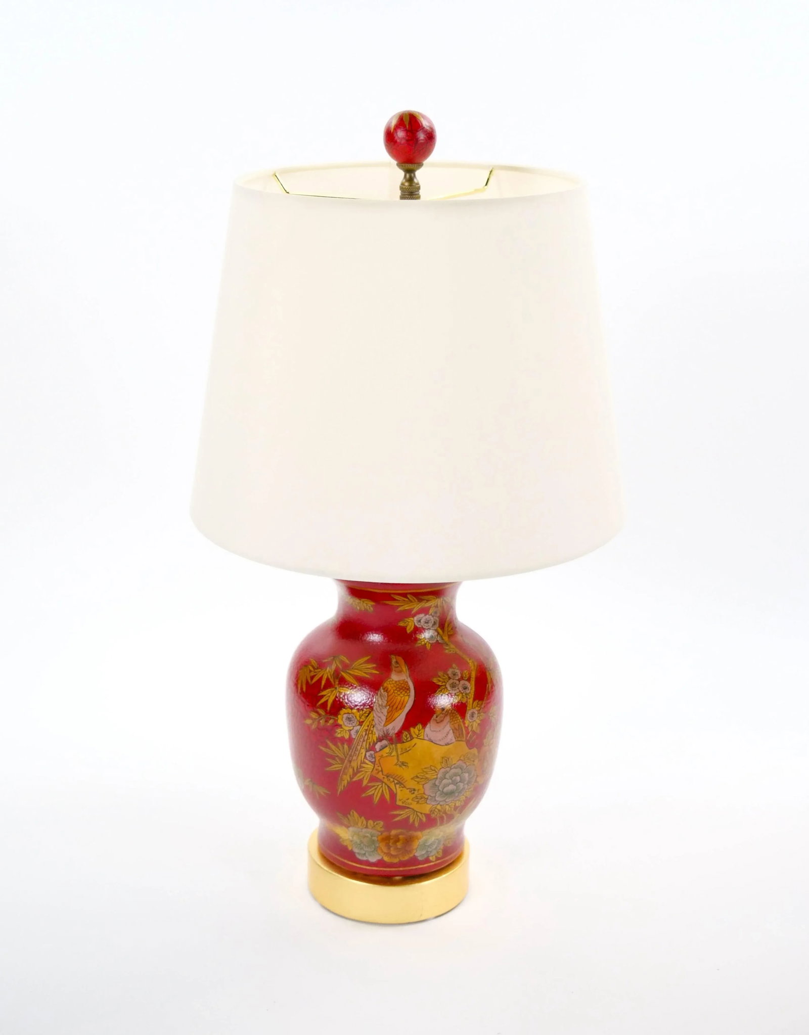 Late 20th Century Red Lacquered Hand Painted Red & Gold Porcelain Table Lamps - 4