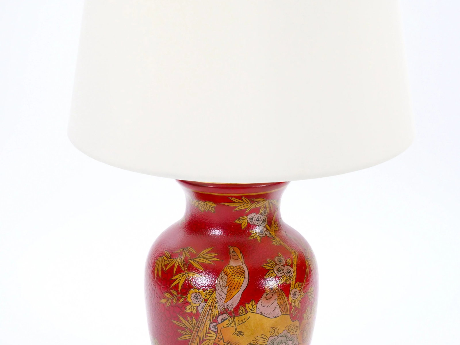 Late 20th Century Red Lacquered Hand Painted Red & Gold Porcelain Table Lamps - 7