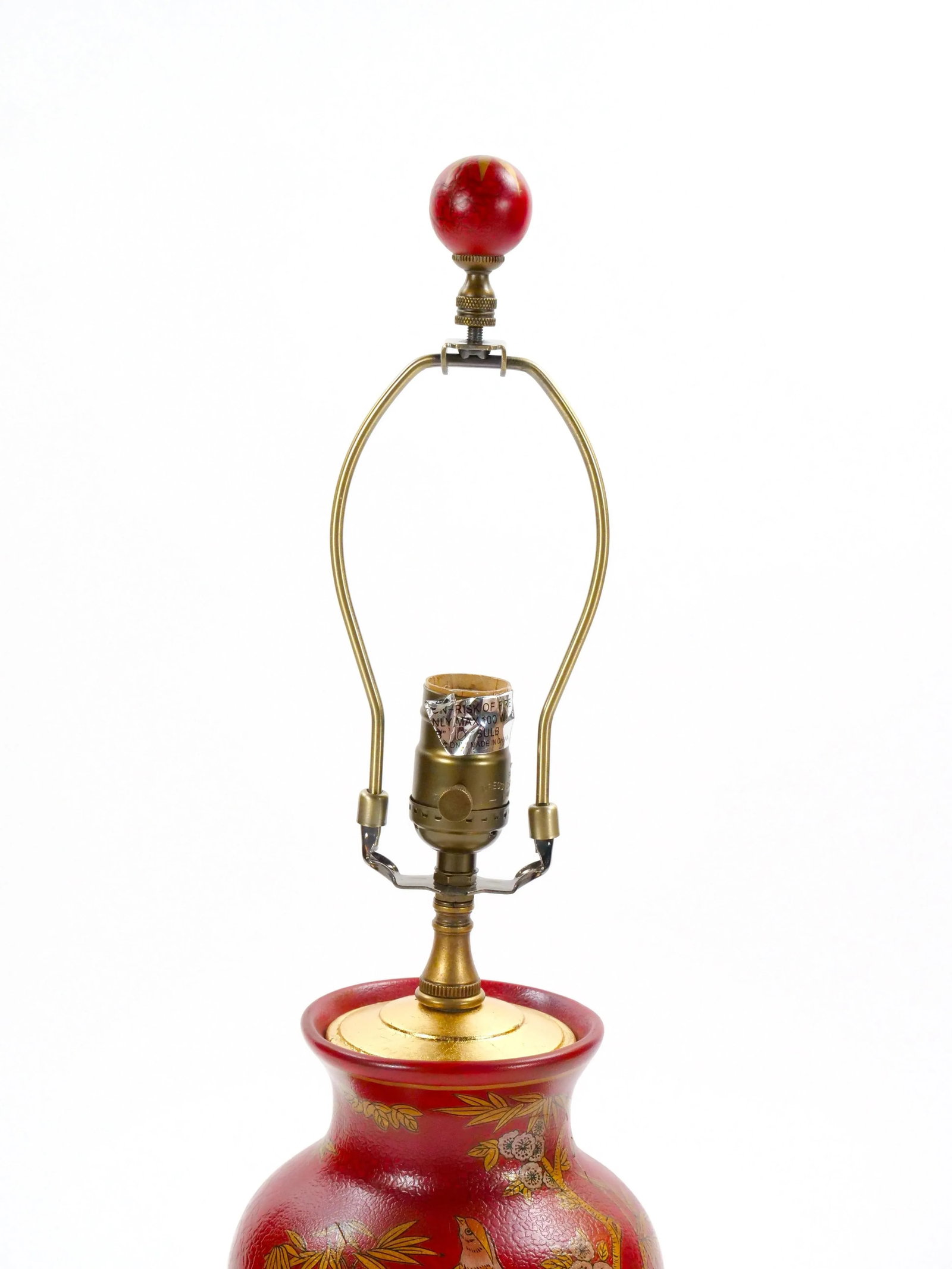 Late 20th Century Red Lacquered Hand Painted Red & Gold Porcelain Table Lamps - 8