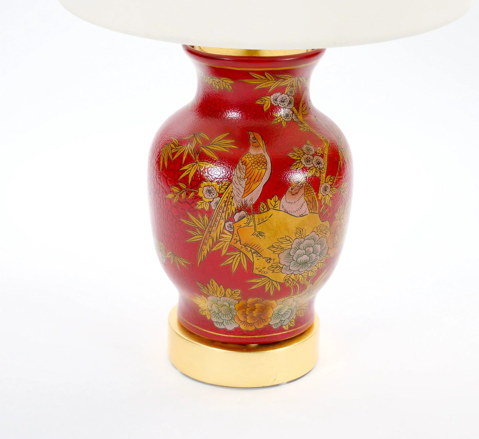 Late 20th Century Red Lacquered Hand Painted Red & Gold Porcelain Table Lamps - 9