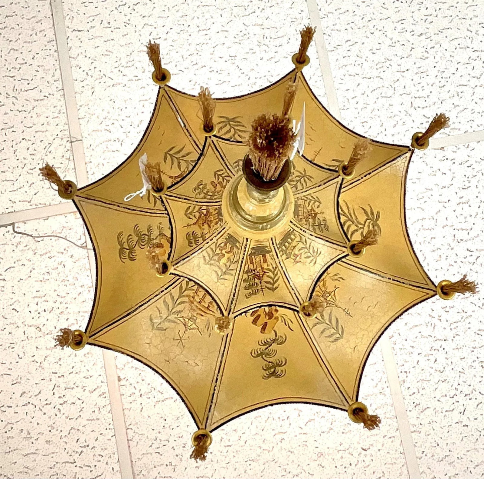 1920's Hand-Painted Chinoiserie Two-Tier Pendant Light - 11