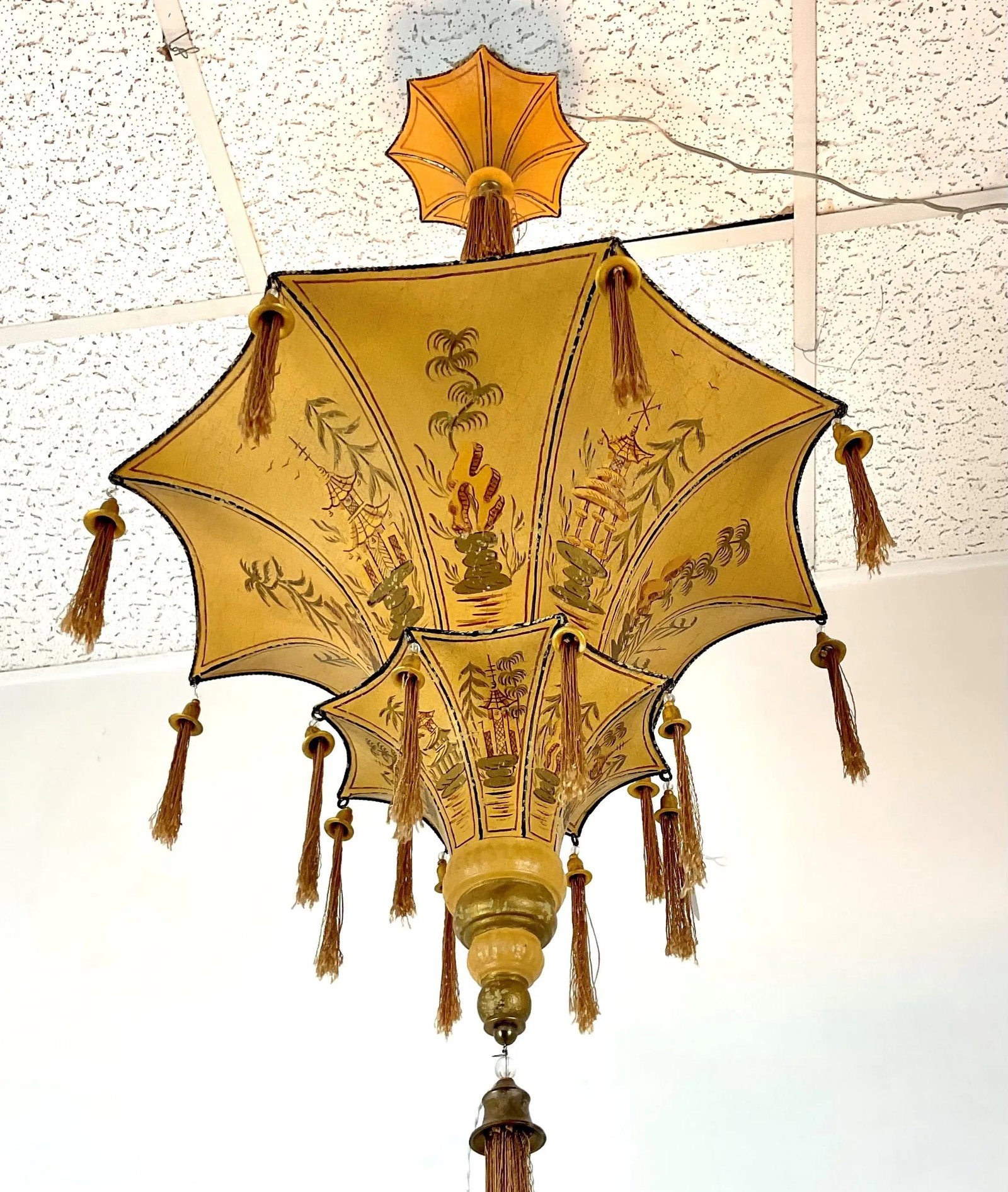 1920's Hand-Painted Chinoiserie Two-Tier Pendant Light - 12