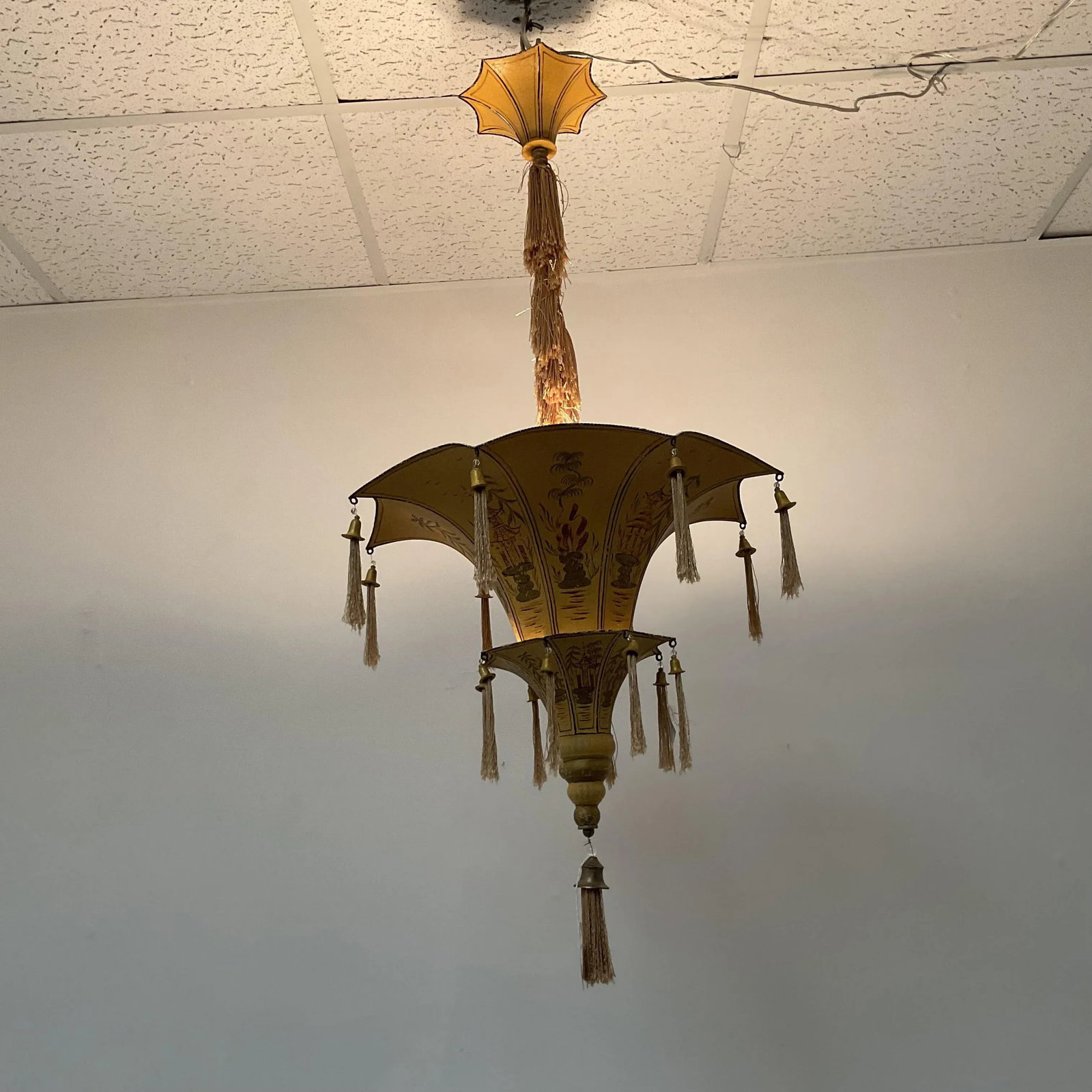 1920's Hand-Painted Chinoiserie Two-Tier Pendant Light - 3
