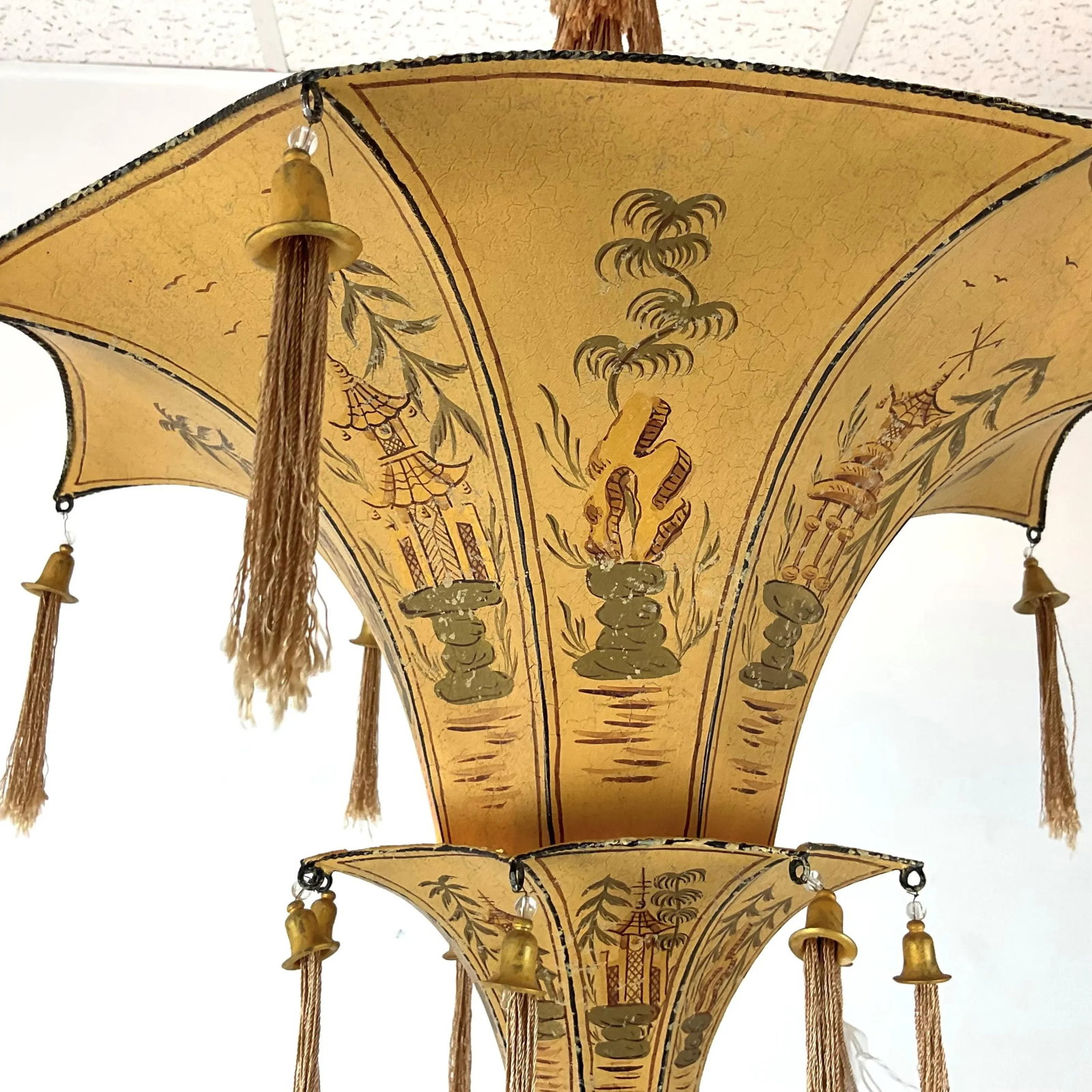 1920's Hand-Painted Chinoiserie Two-Tier Pendant Light - 5