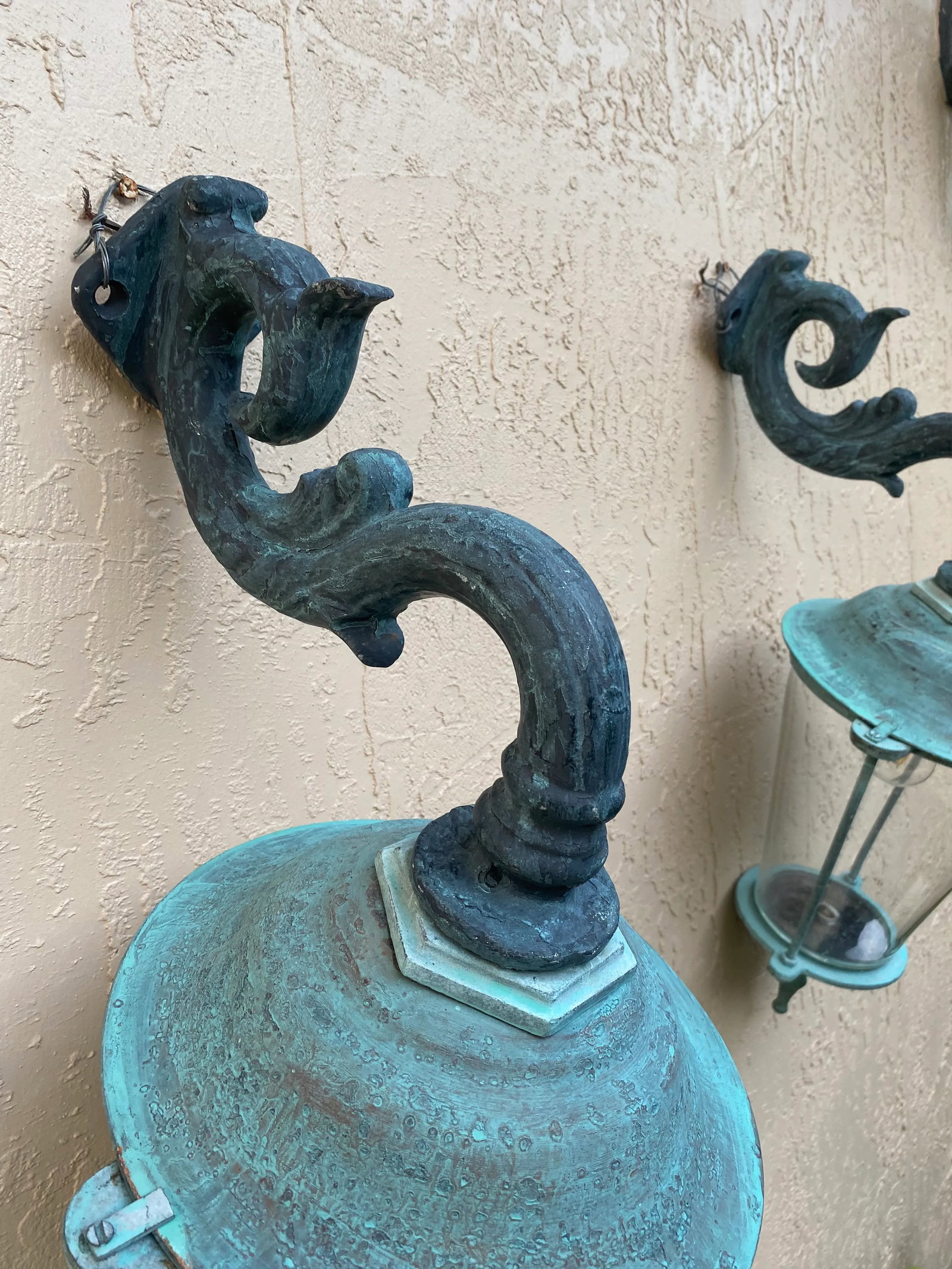 Pair of Antique Brass Wall Lanterns /Sconces - 17" Deep X 10".5 Wide X 25" High - 11