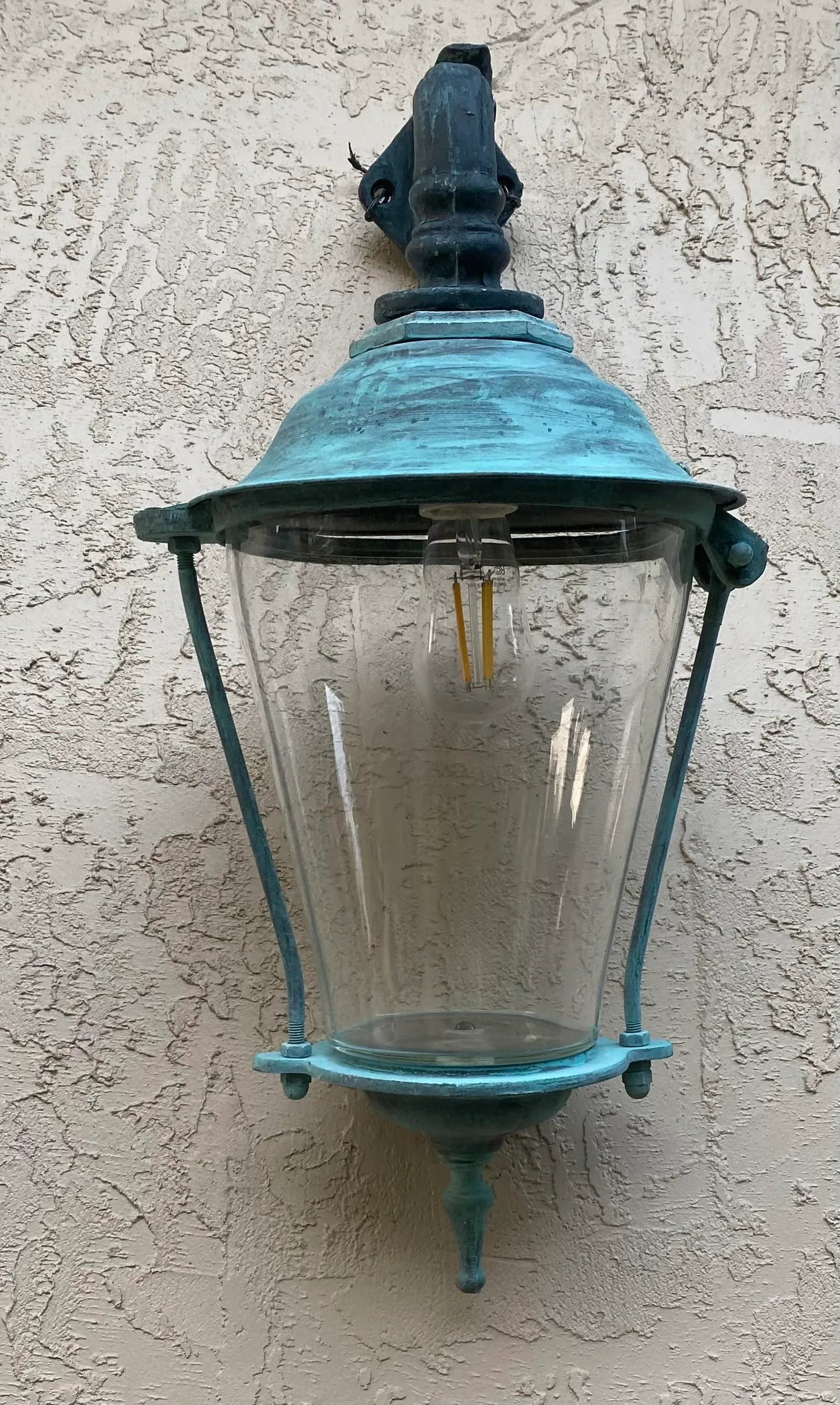 Pair of Antique Brass Wall Lanterns /Sconces - 17" Deep X 10".5 Wide X 25" High - 3