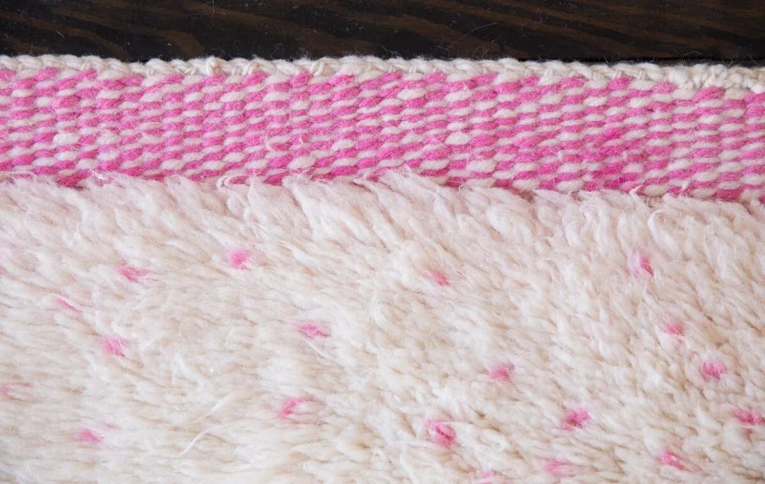 Pink and Ivory Beni Ourain Moroccan Wool Rug - 5'11'' * 8'8'' - 10