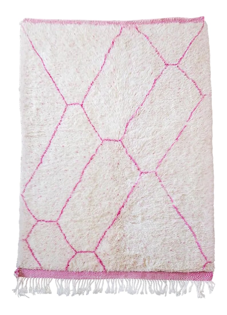 Pink and Ivory Beni Ourain Moroccan Wool Rug - 5'11'' * 8'8'': Who needs a little fluffy pink goodness in their lives? If it's you, then this is YOUR rug. Made from the highest quality Mrirt wool this rug was handmade in the High Atlas mountain region of