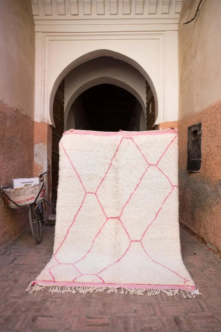 Pink and Ivory Beni Ourain Moroccan Wool Rug - 5'11'' * 8'8'' - 2