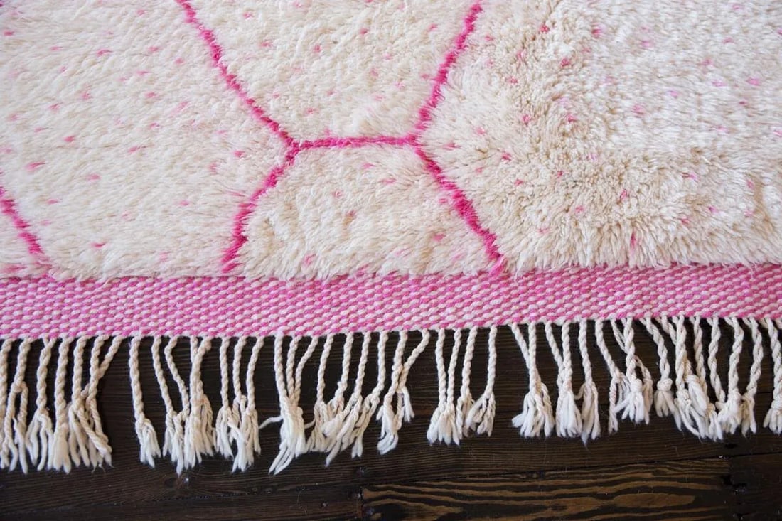Pink and Ivory Beni Ourain Moroccan Wool Rug - 5'11'' * 8'8'' - 3