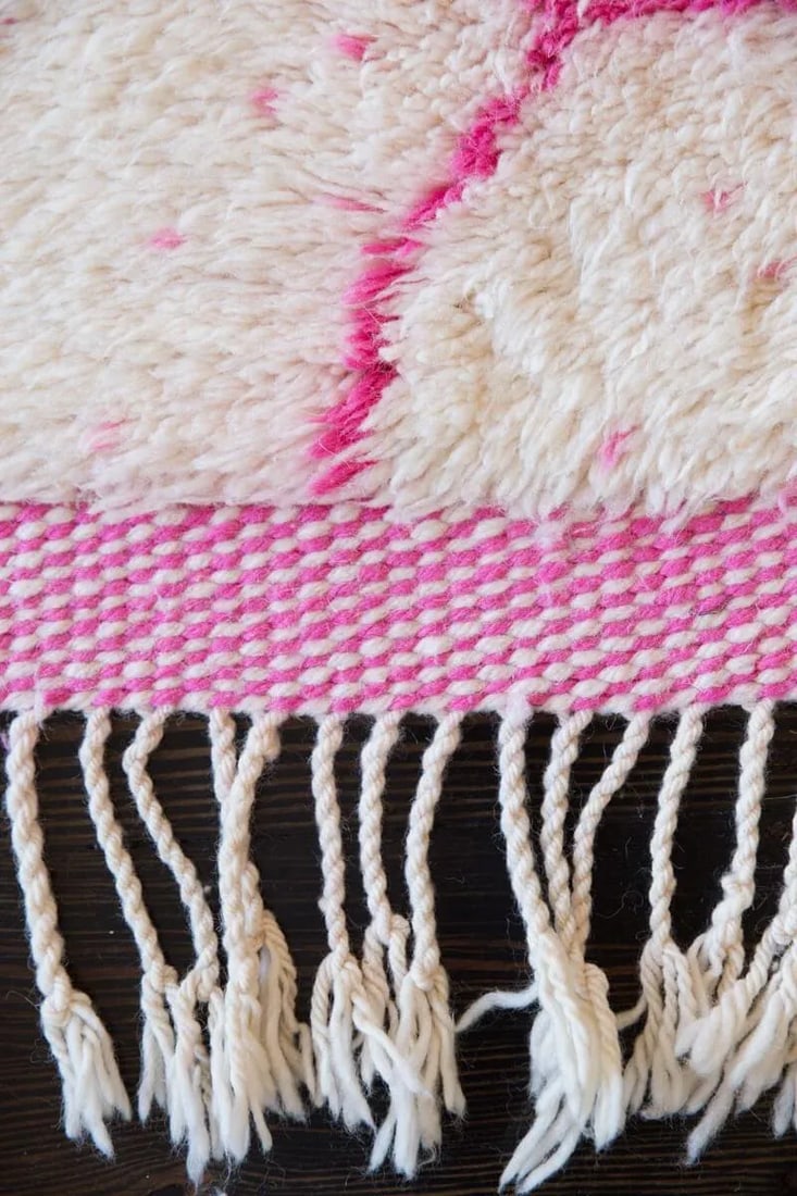Pink and Ivory Beni Ourain Moroccan Wool Rug - 5'11'' * 8'8'' - 4