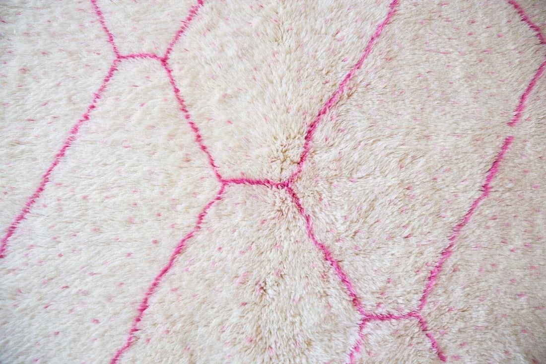 Pink and Ivory Beni Ourain Moroccan Wool Rug - 5'11'' * 8'8'' - 6