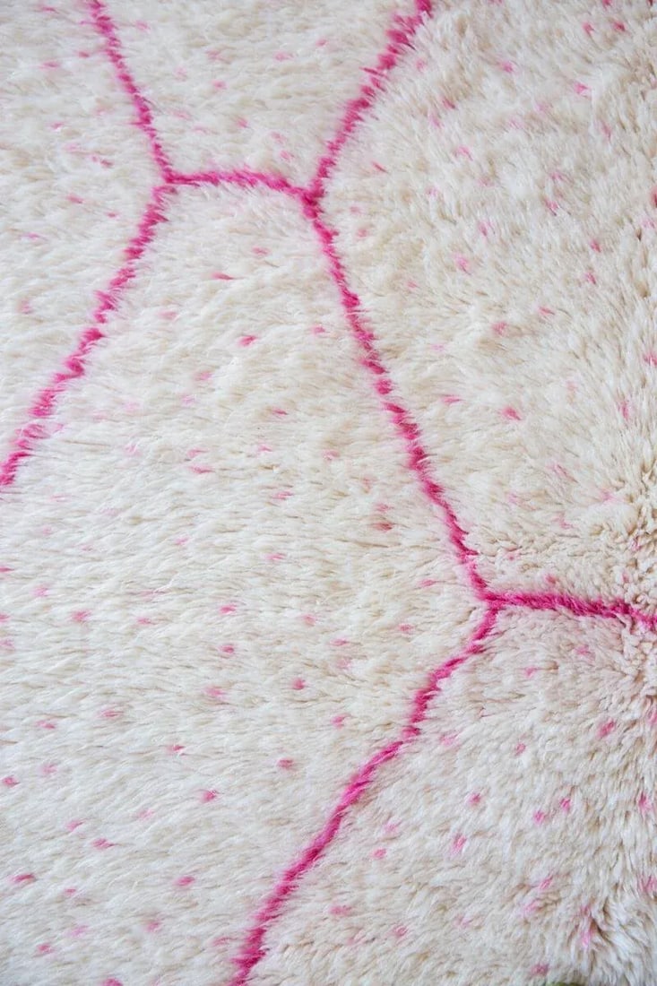 Pink and Ivory Beni Ourain Moroccan Wool Rug - 5'11'' * 8'8'' - 7