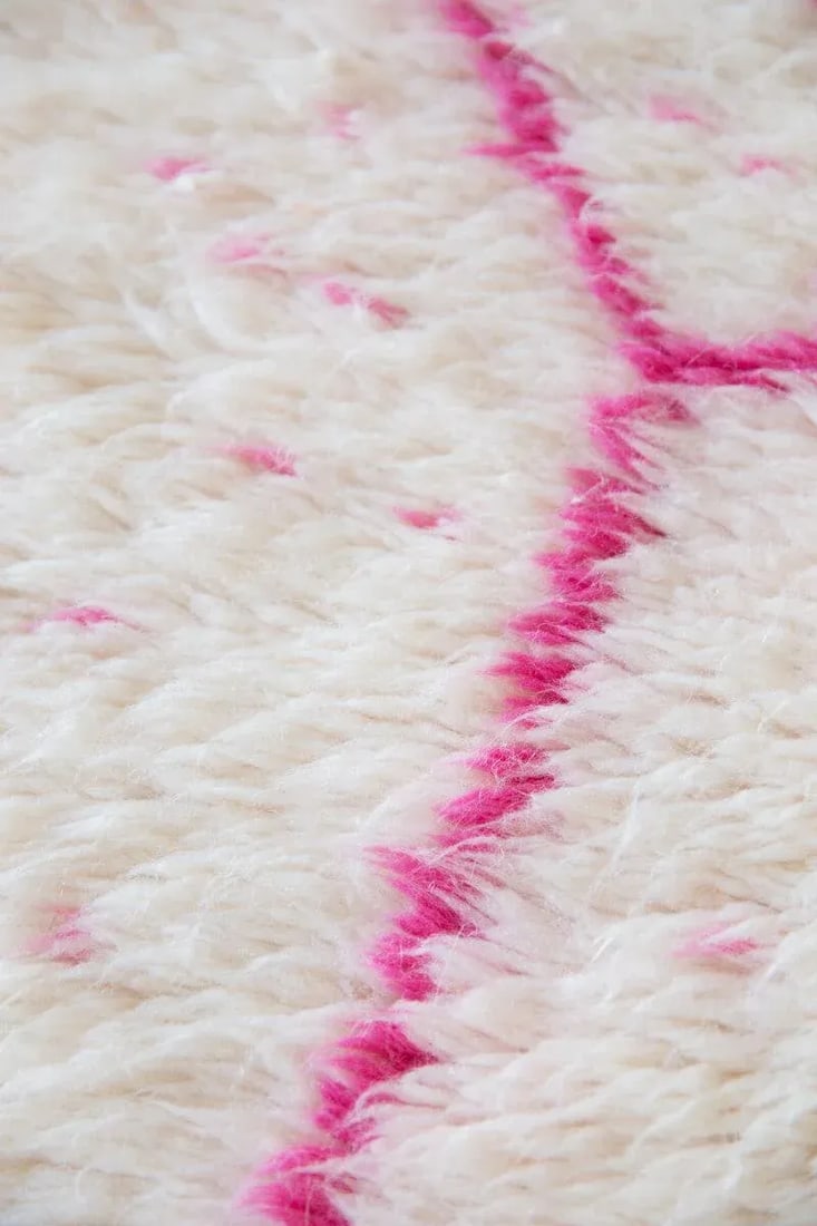 Pink and Ivory Beni Ourain Moroccan Wool Rug - 5'11'' * 8'8'' - 8