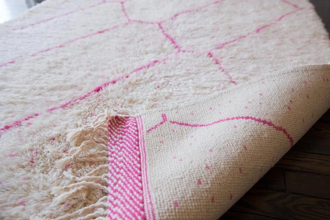 Pink and Ivory Beni Ourain Moroccan Wool Rug - 5'11'' * 8'8'' - 9