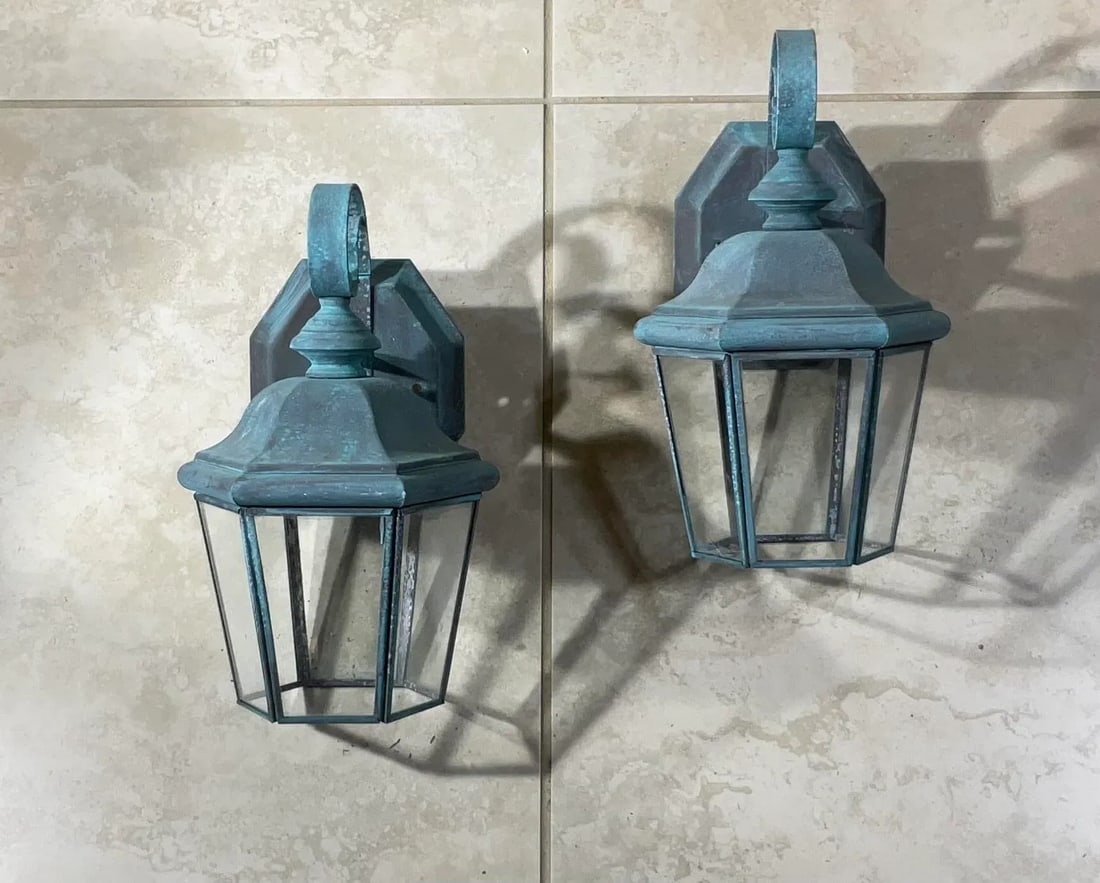 Small /Petit Funky Pair of Vintage Solid Brass Lanterns - 11" High X 6"w X 5"d - 11