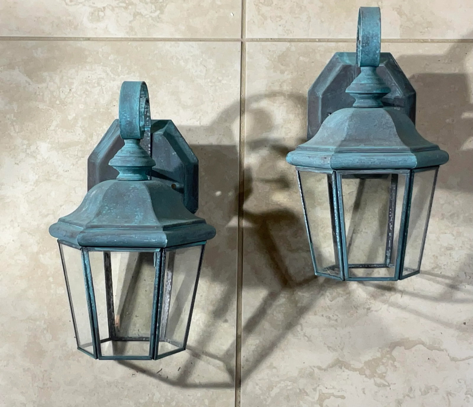 Small /Petit Funky Pair of Vintage Solid Brass Lanterns - 11" High X 6"w X 5"d - 12