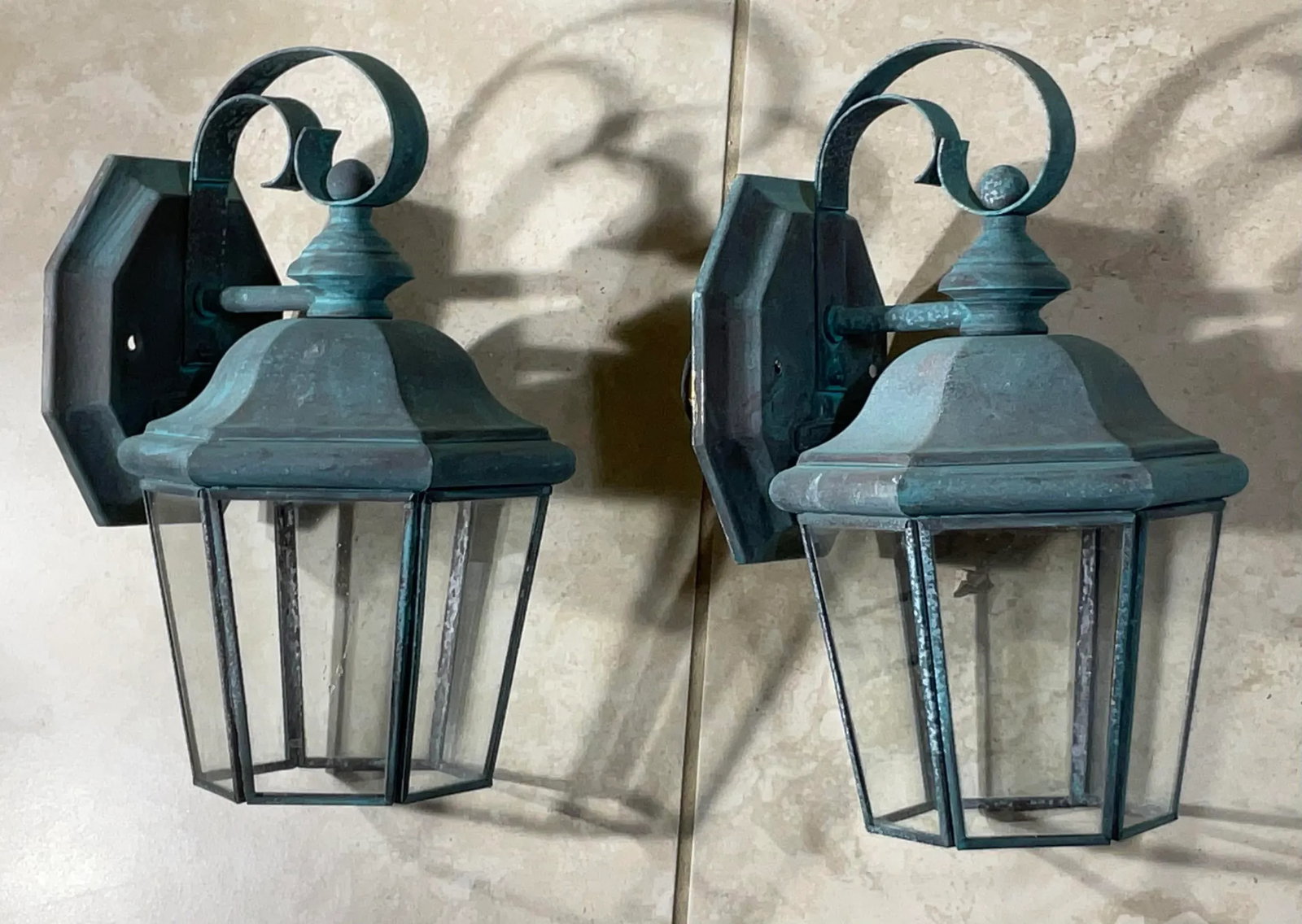 Small /Petit Funky Pair of Vintage Solid Brass Lanterns - 11" High X 6"w X 5"d - 3