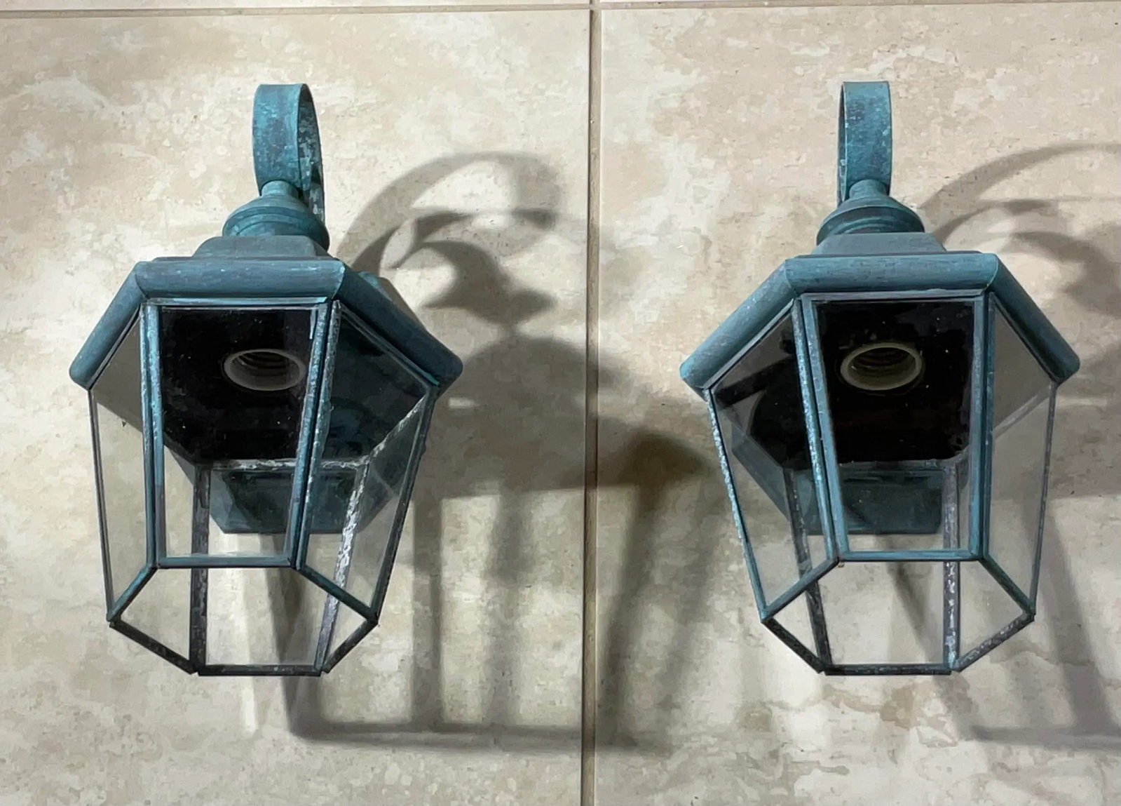 Small /Petit Funky Pair of Vintage Solid Brass Lanterns - 11" High X 6"w X 5"d - 4