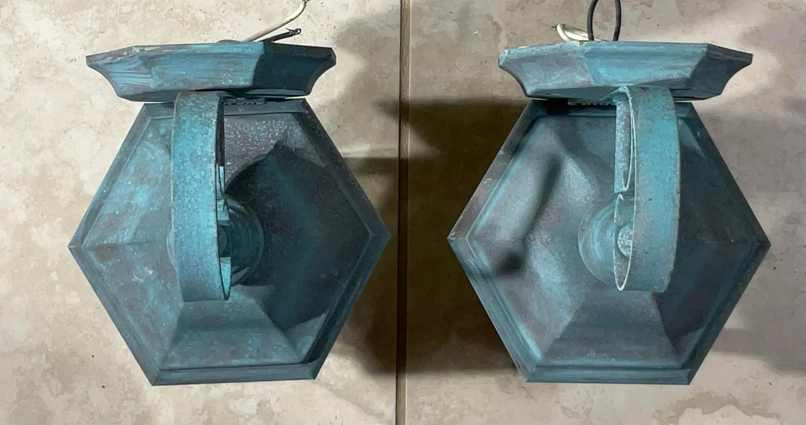 Small /Petit Funky Pair of Vintage Solid Brass Lanterns - 11" High X 6"w X 5"d - 5