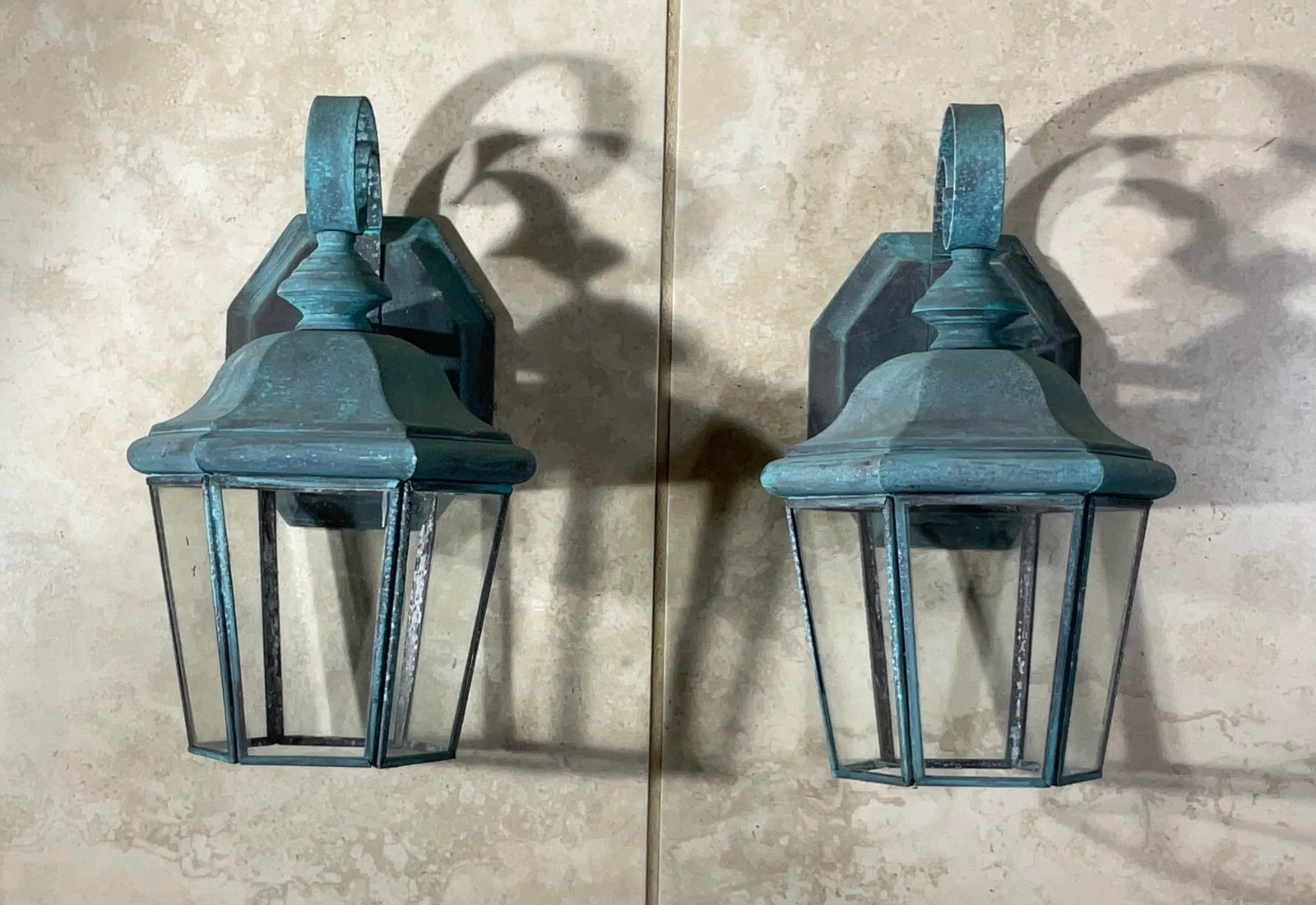 Small /Petit Funky Pair of Vintage Solid Brass Lanterns - 11" High X 6"w X 5"d - 6